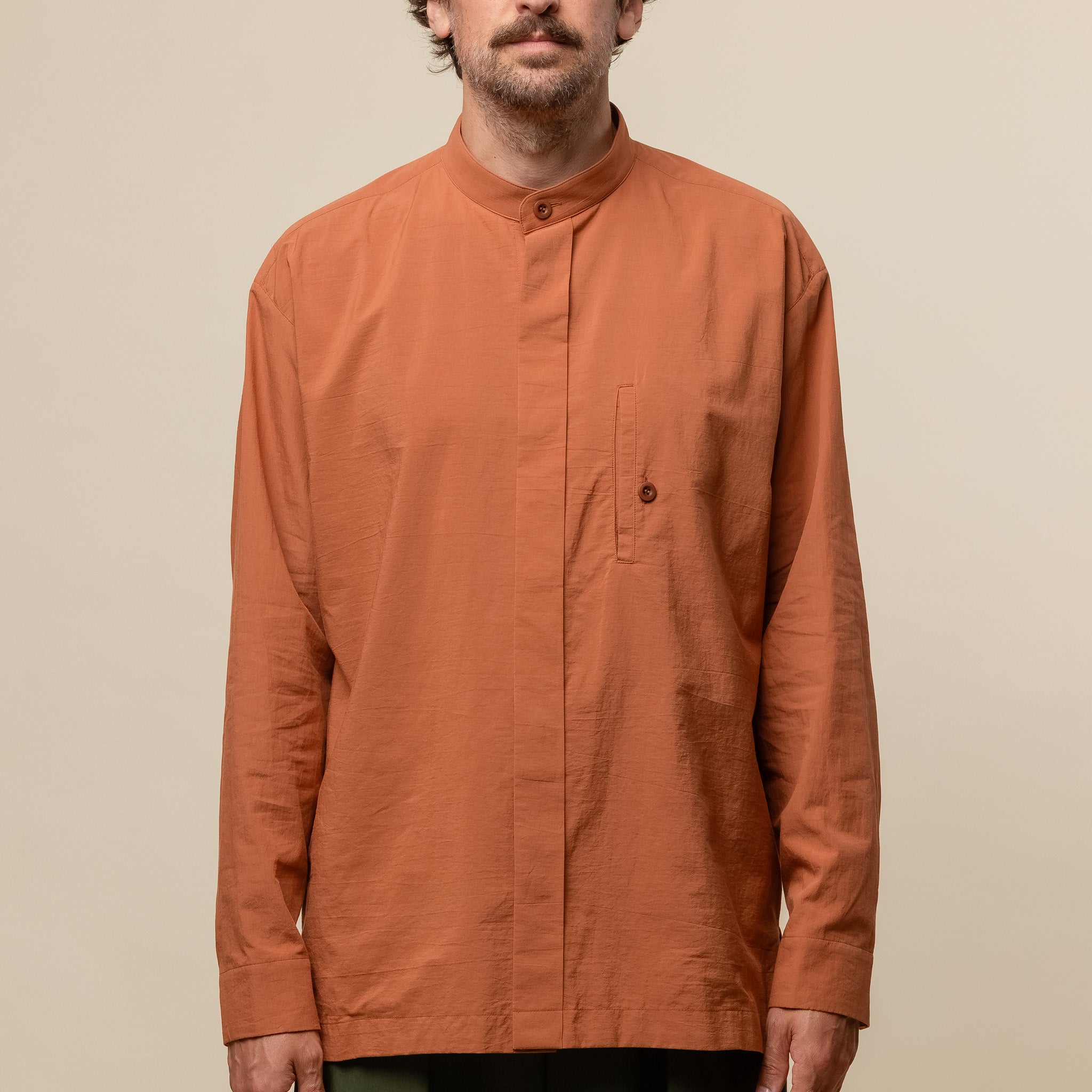 IM MEN - White Shirt Stand Collar - Terracotta