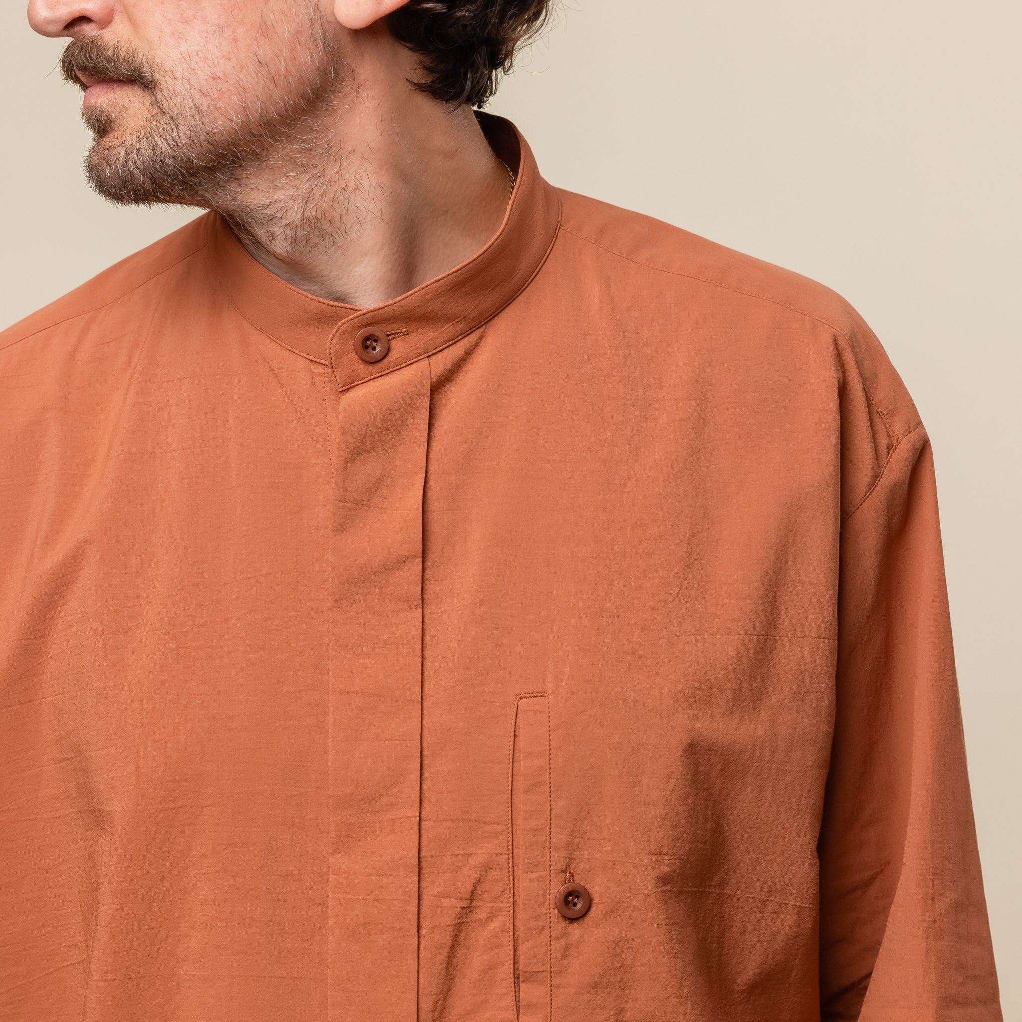 IM Men - White Shirt Stand Collar - Terracotta