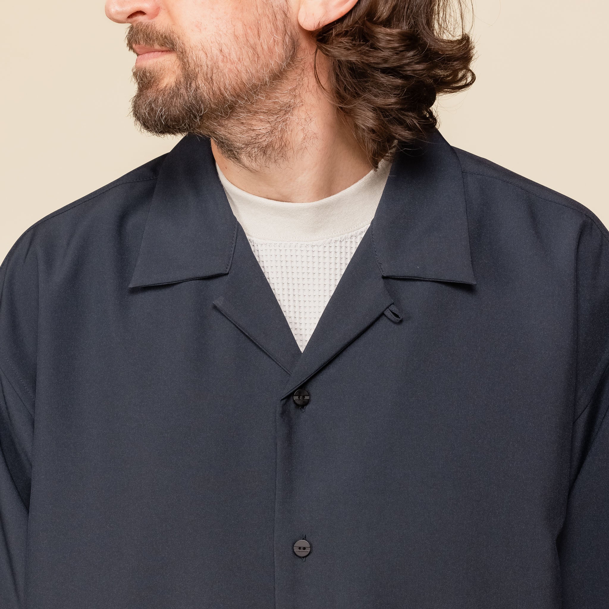 Meanswhile - Tropical Open Collar Side Slit Shirt - Navy