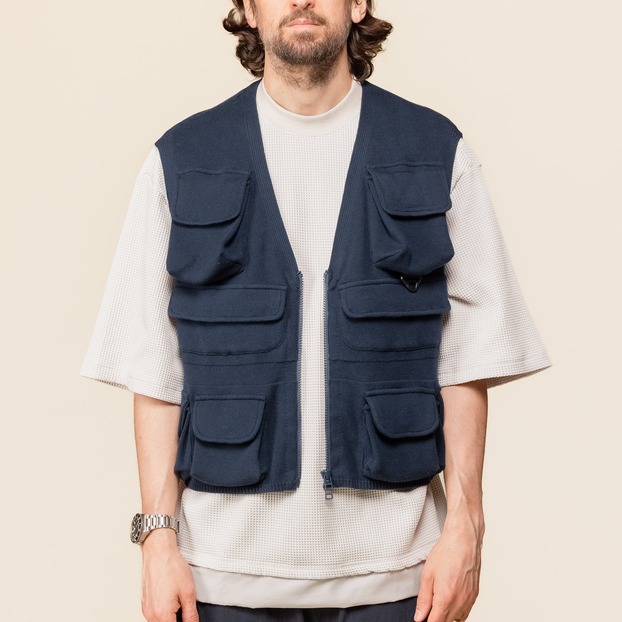 MW-KT24103 Meanswhile - Cotton Knit Luggage Vest - Navy Blue
