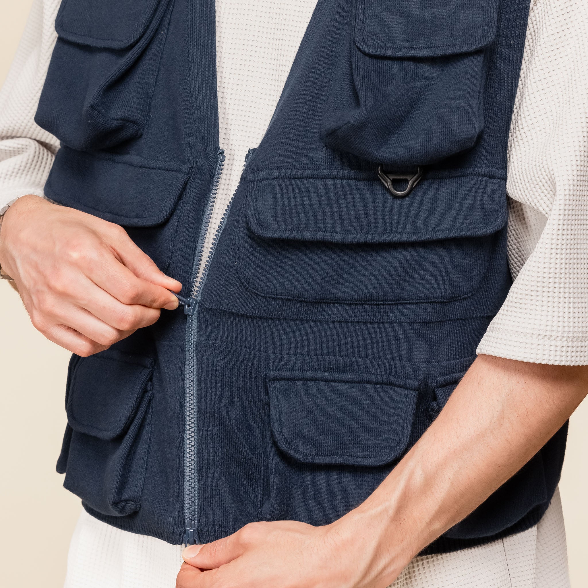 MW-KT24103 Meanswhile - Cotton Knit Luggage Vest - Navy Blue