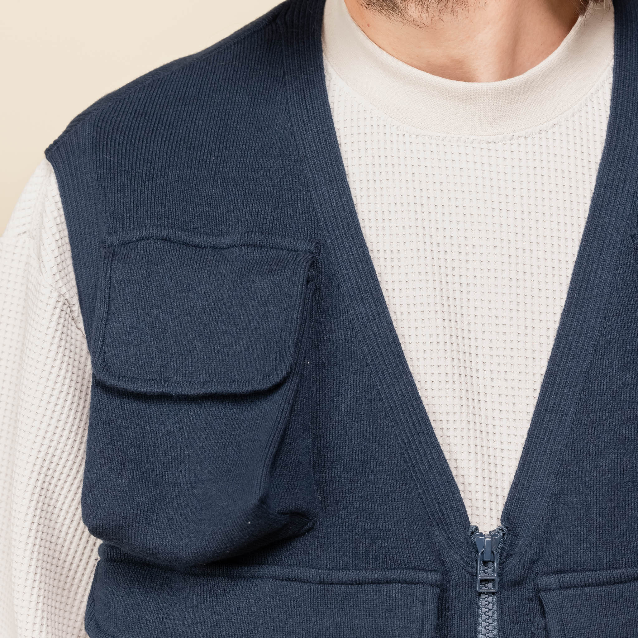 MW-KT24103 Meanswhile - Cotton Knit Luggage Vest - Navy Blue