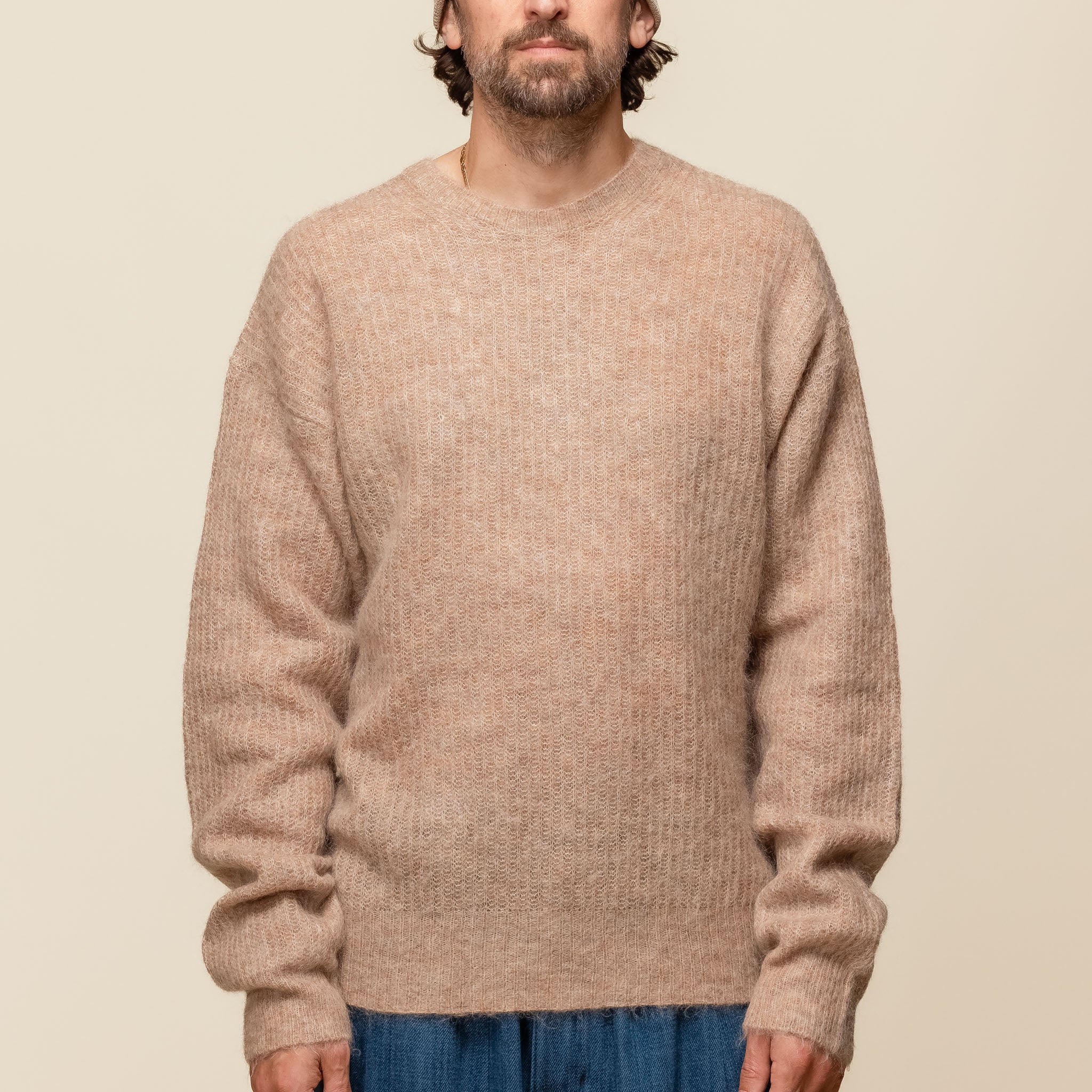Merely Made - Snug Melange Mohair Netting Sweater - Army Khaki