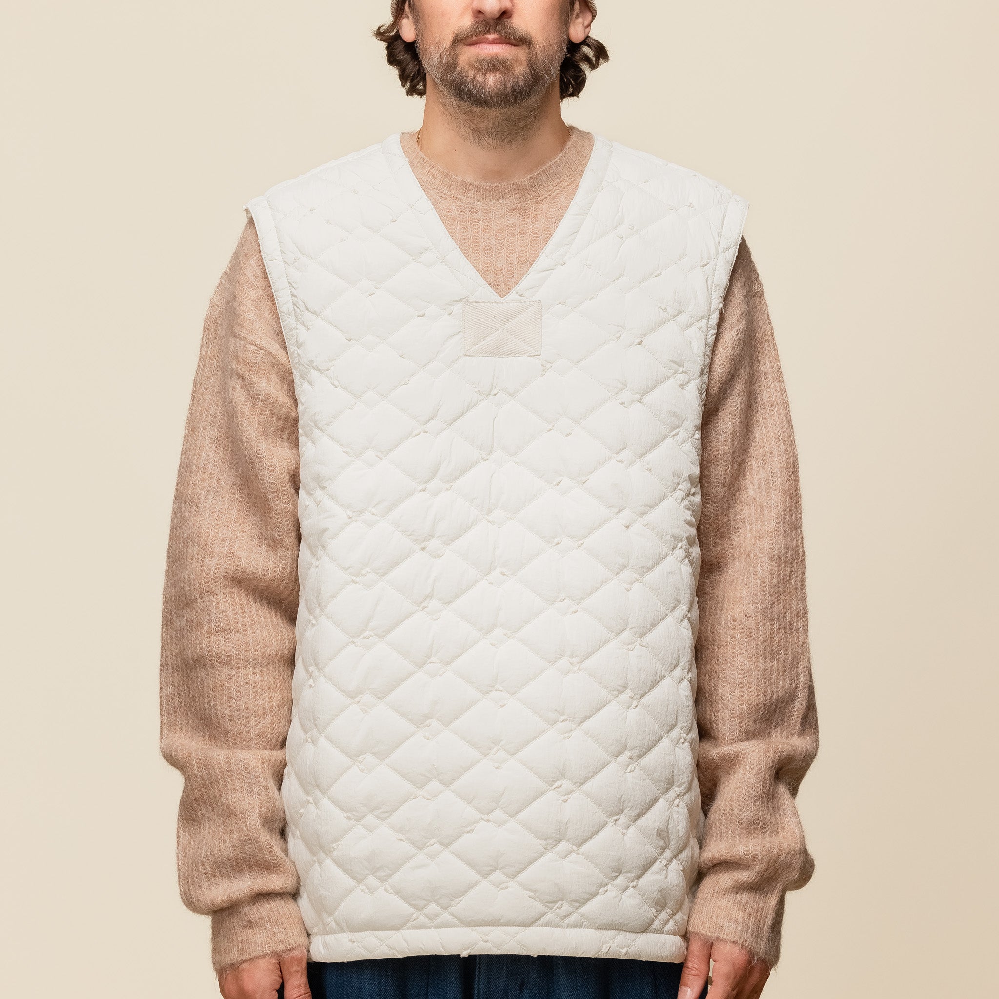 Merely Made - Premium Jacquard Quilt Vest Jacket - Cream White
