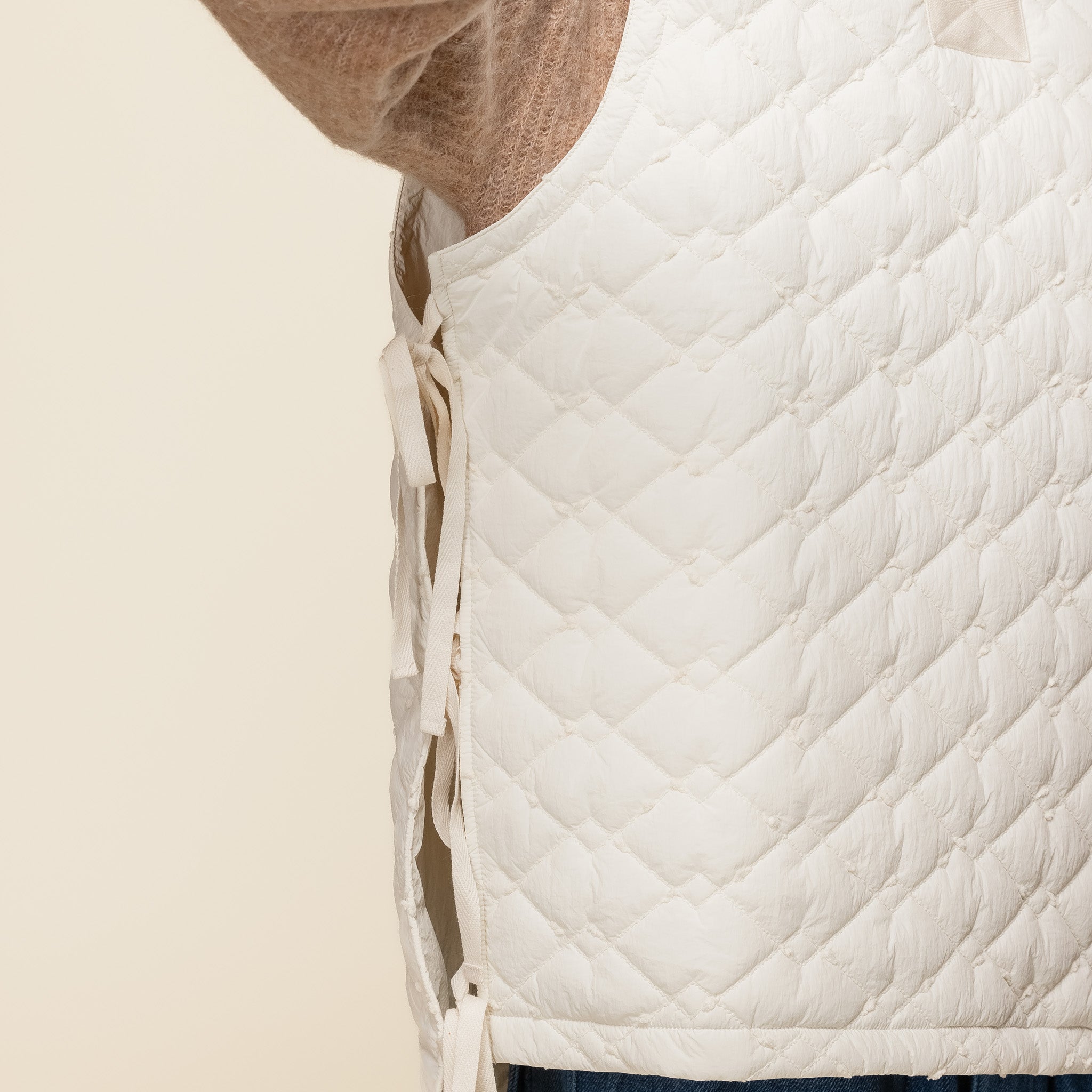 Merely Made - Premium Jacquard Quilt Vest Jacket - Cream White
