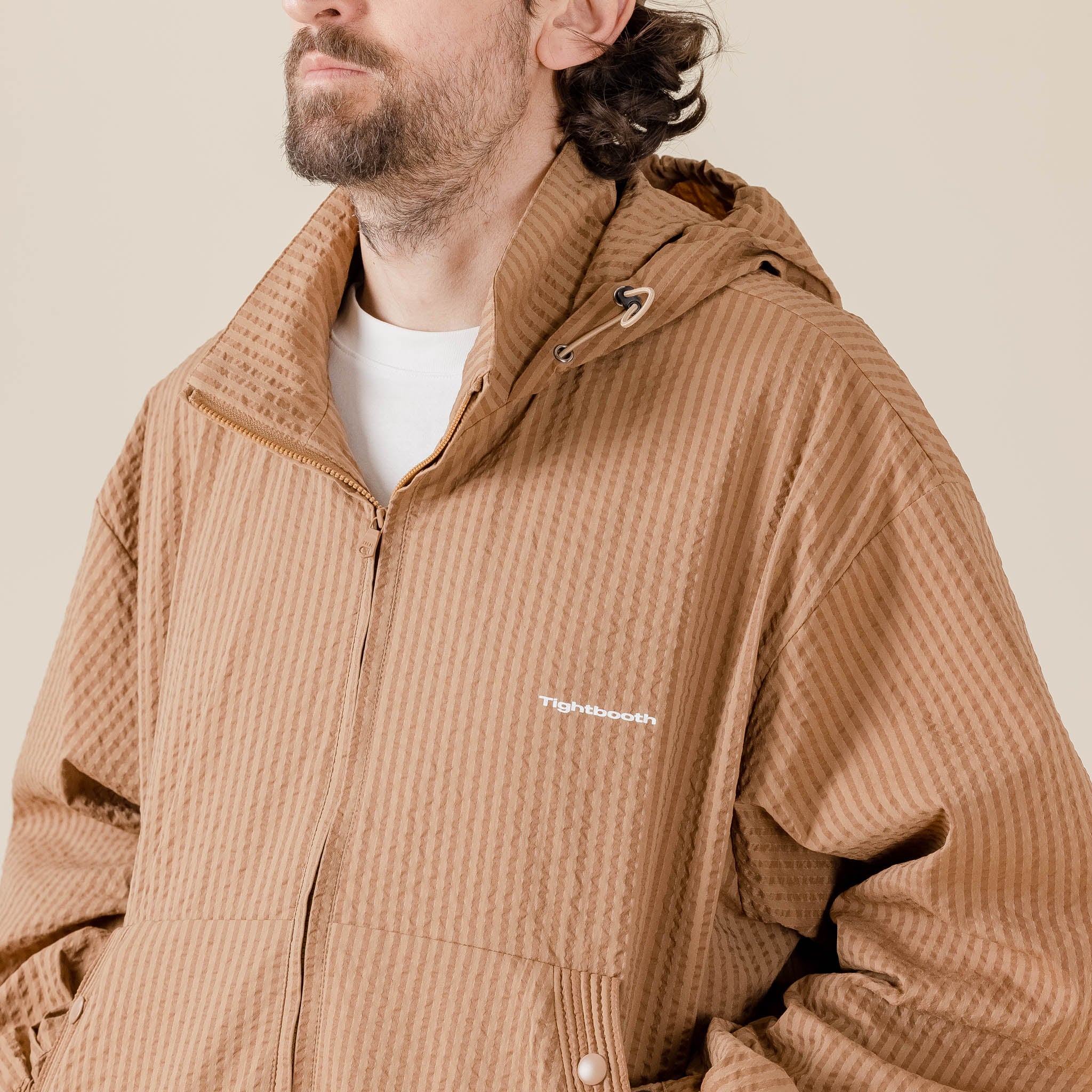 "Tightbooth Stockists" "tightbooth Japan" "tightbooth skate" Shinpei Ueno Tightbooth - Seersucker Stripe Track Jacket - Beige