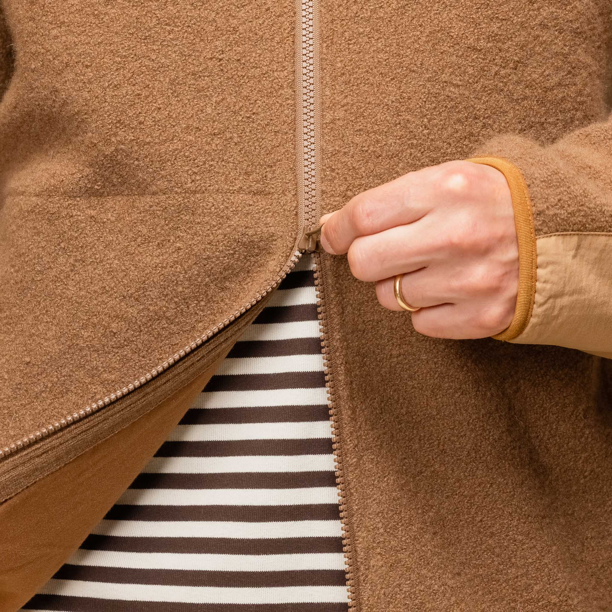 Nanamica - Boiled Wool Zip Up Sweater - Light Brown S24FJ031E