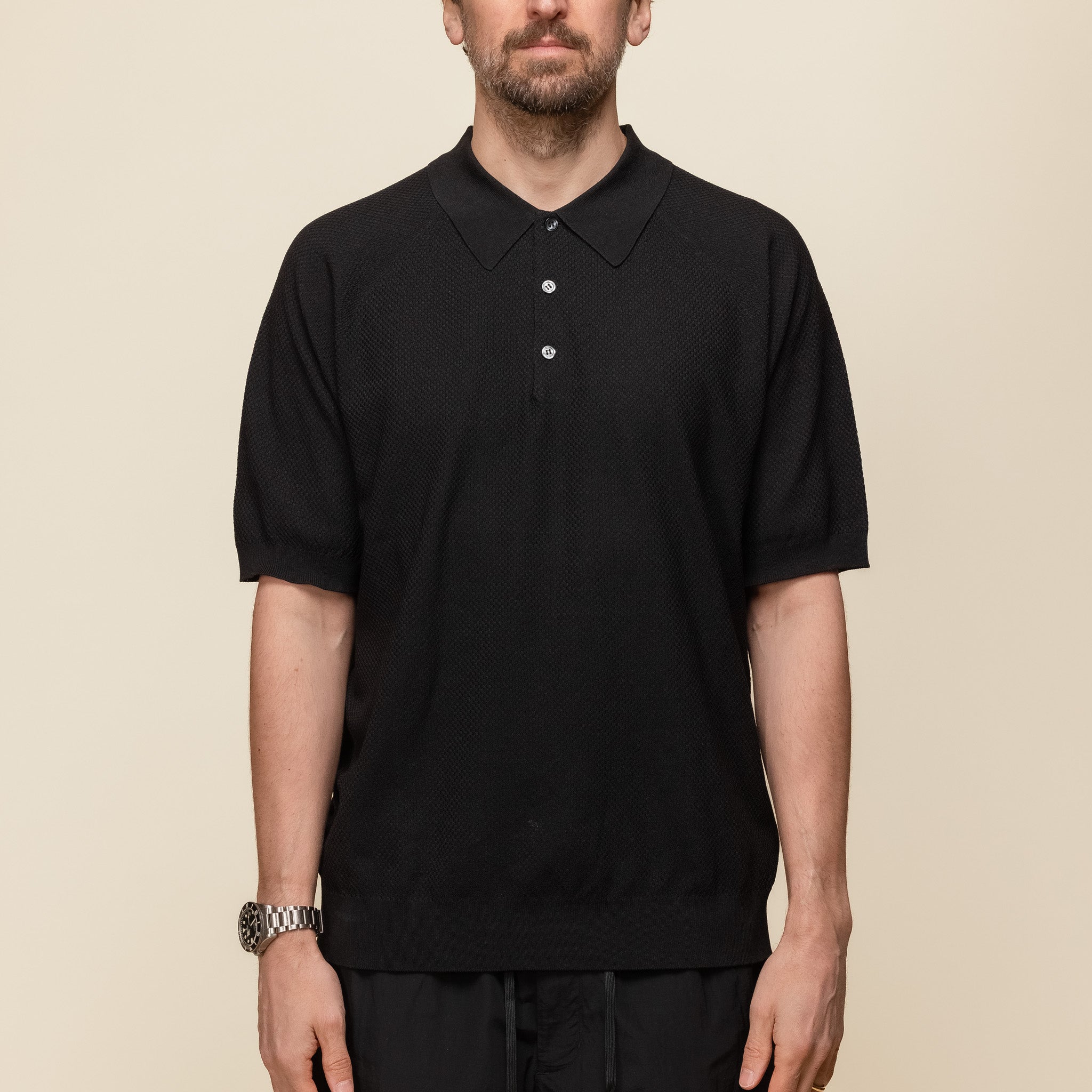Goldwin - Wholegarment Wool Blend Knit Polo Shirt - Black