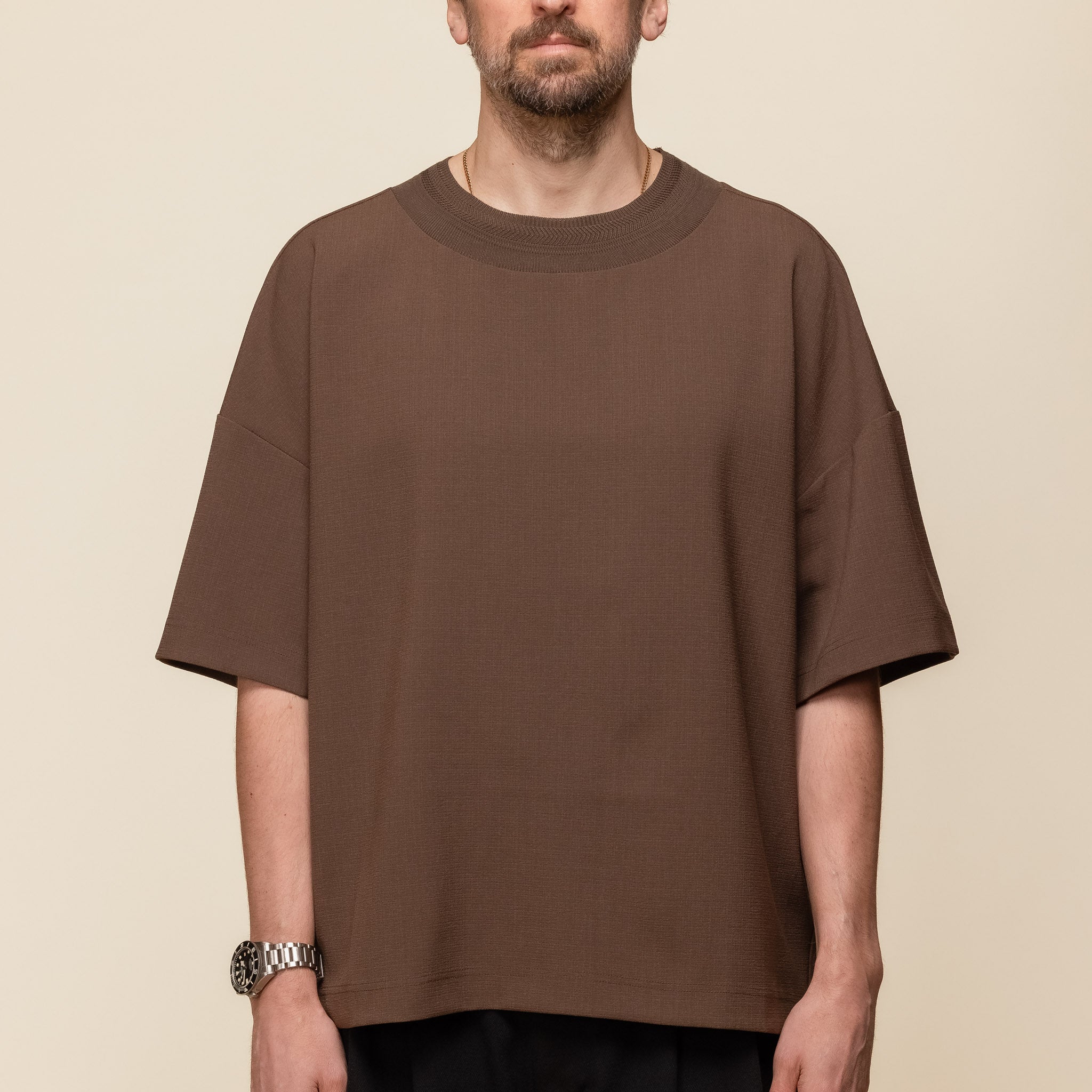 Merely Made - Wide Round Neckline T-Shirt - Wood Brown
