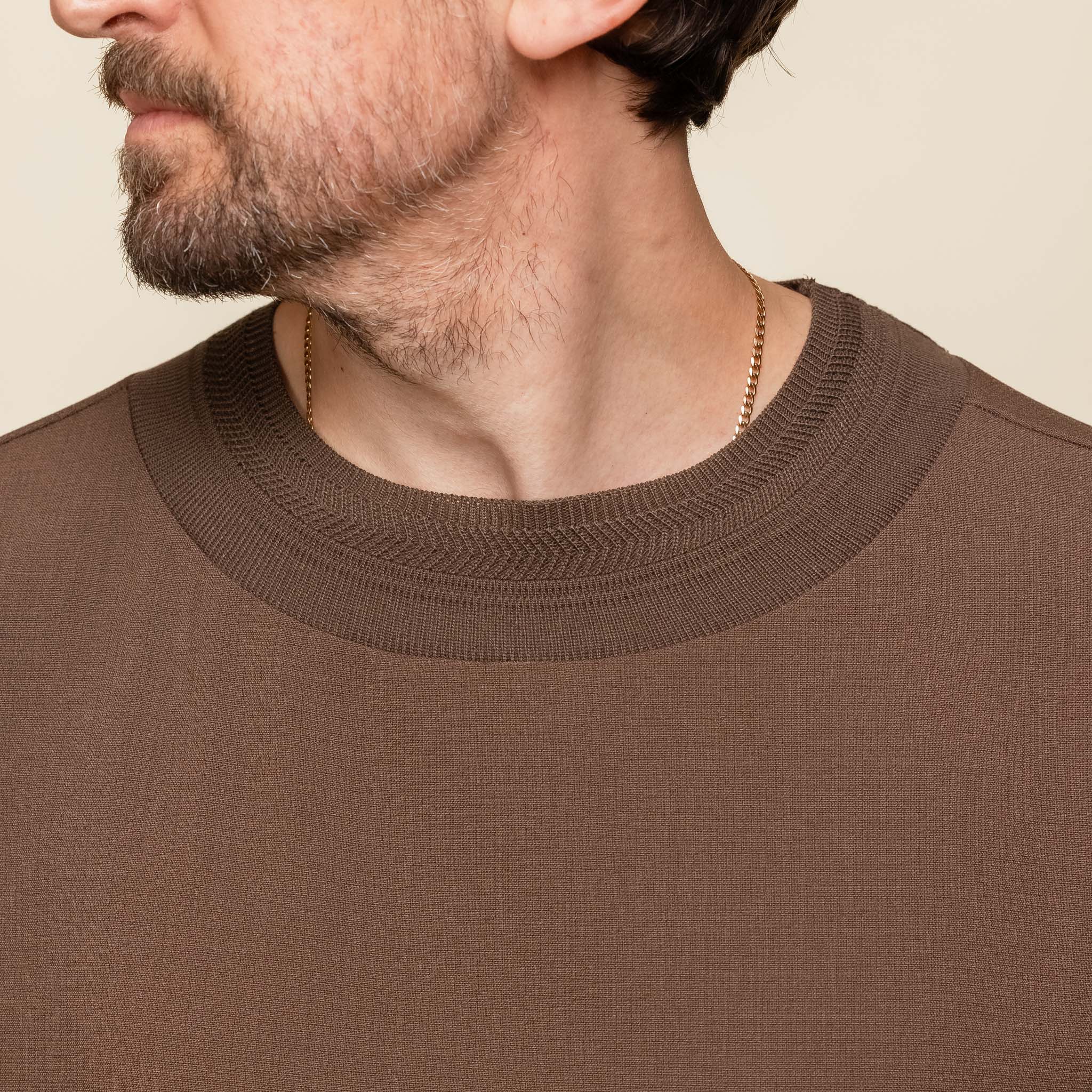 Merely Made - Wide Round Neckline T-Shirt - Wood Brown