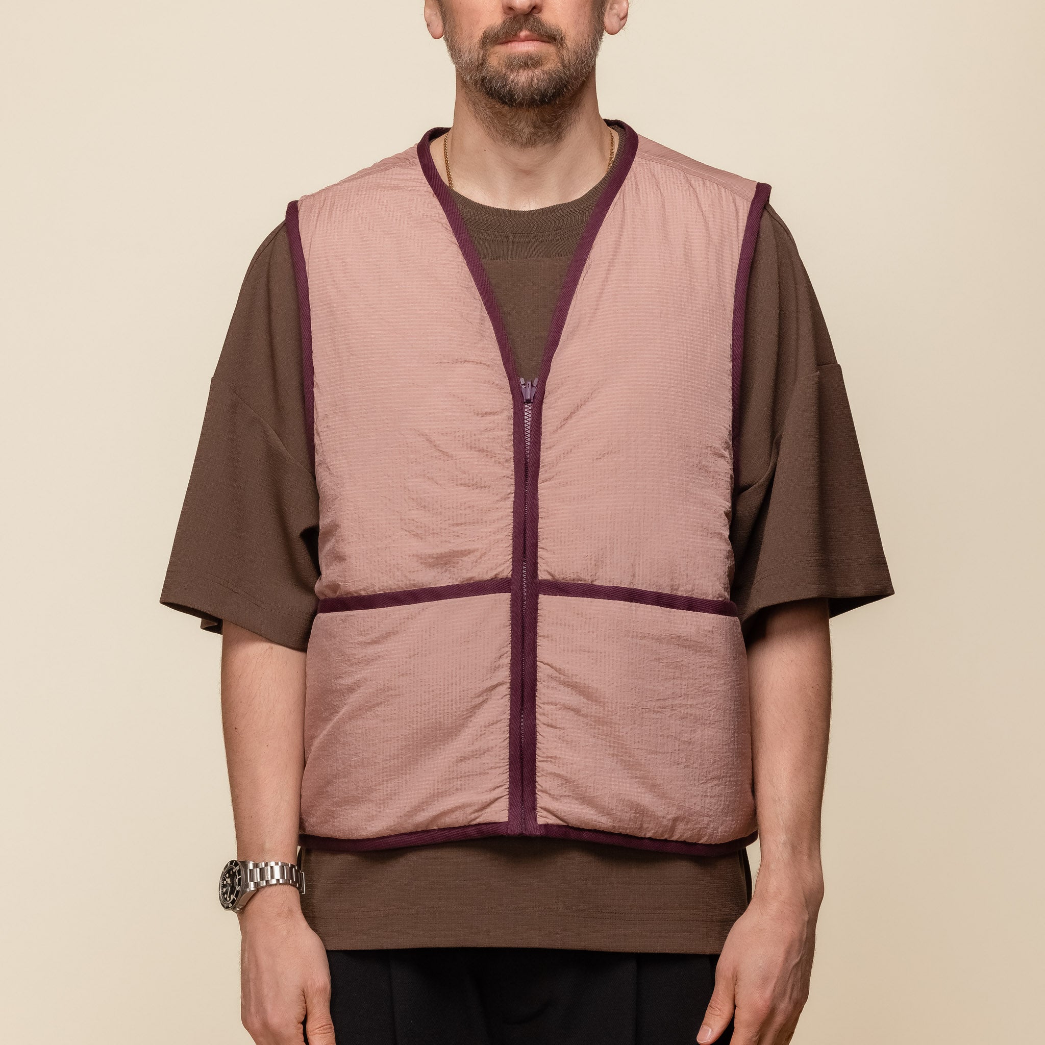 Merely Made - Premium Vintage Rip Stop Reversible Vest Jacket - Light Pink and Black