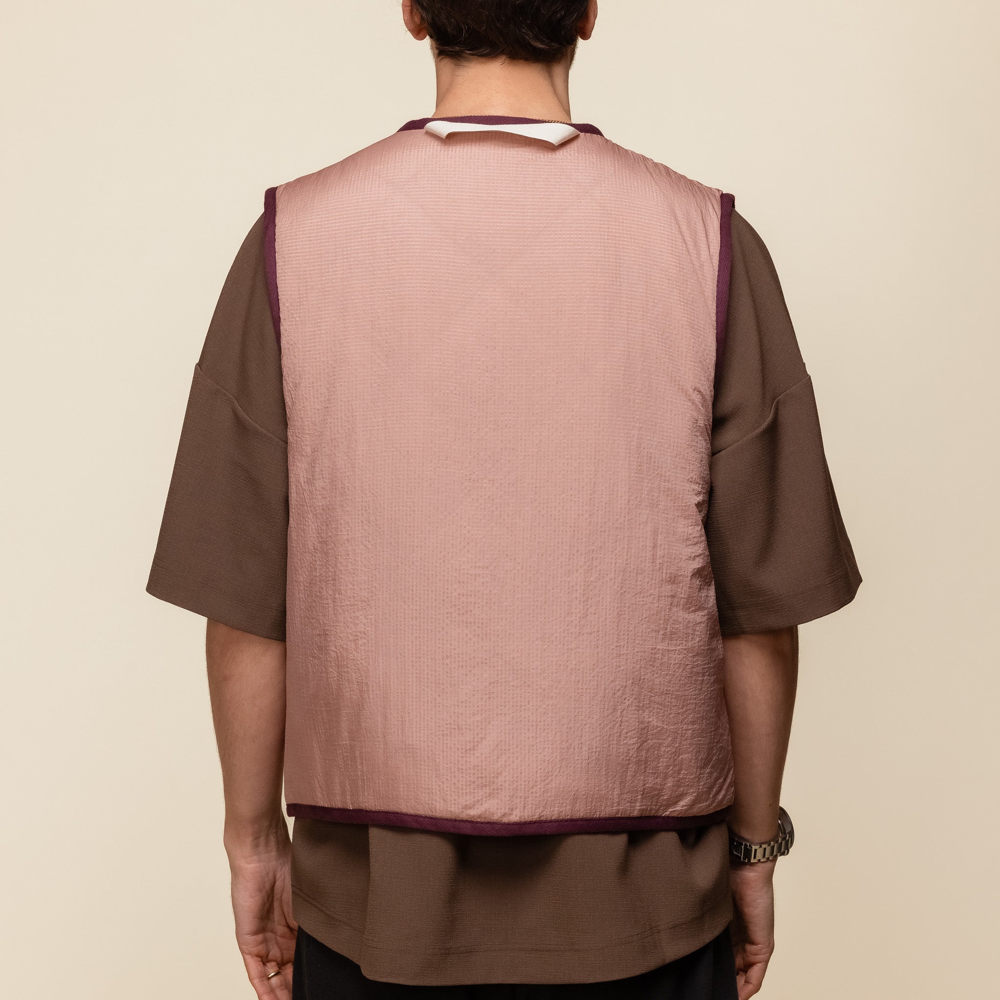 Merely Made - Premium Vintage Rip Stop Reversible Vest Jacket - Light Pink and Black