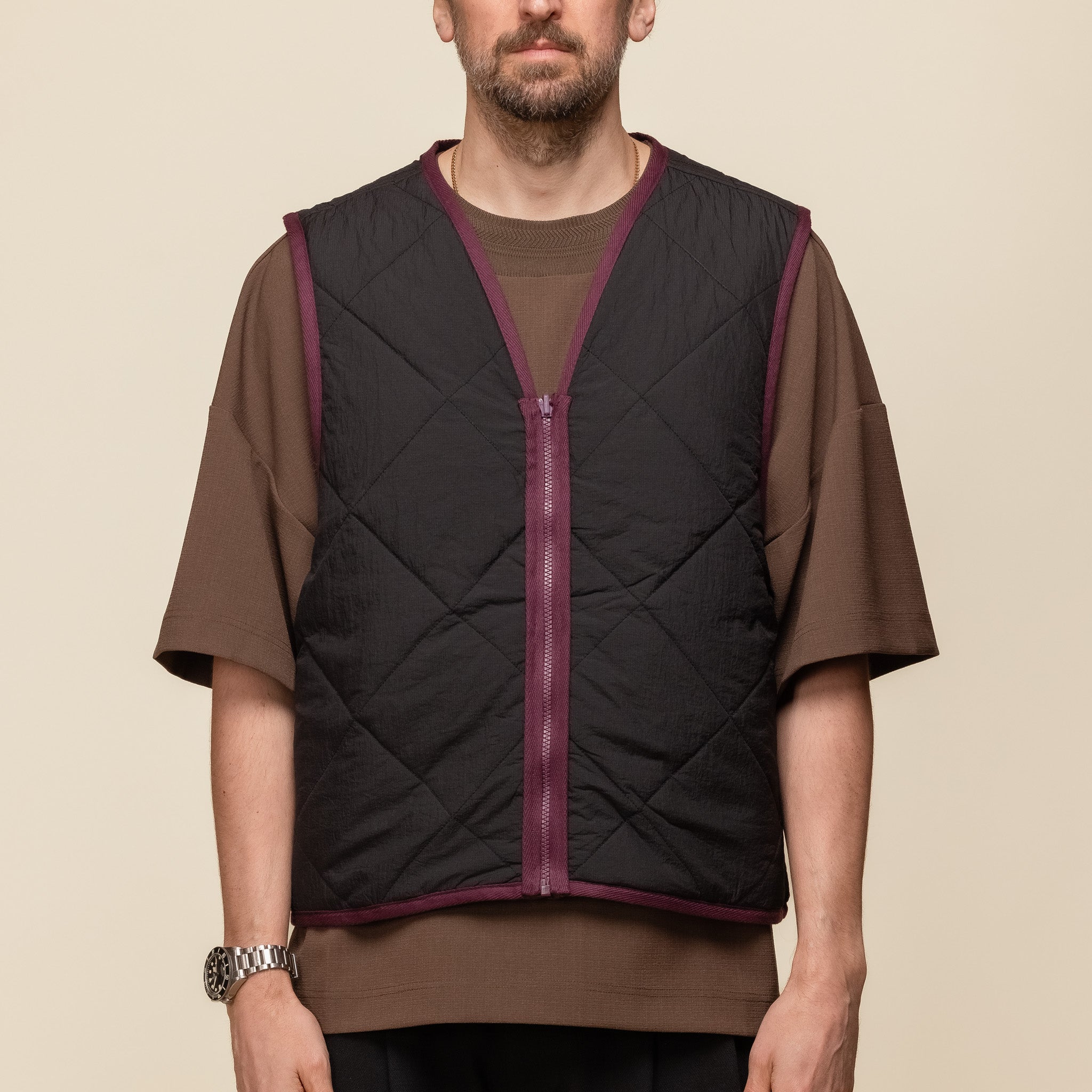 Merely Made - Premium Vintage Rip Stop Reversible Vest Jacket - Light Pink and Black