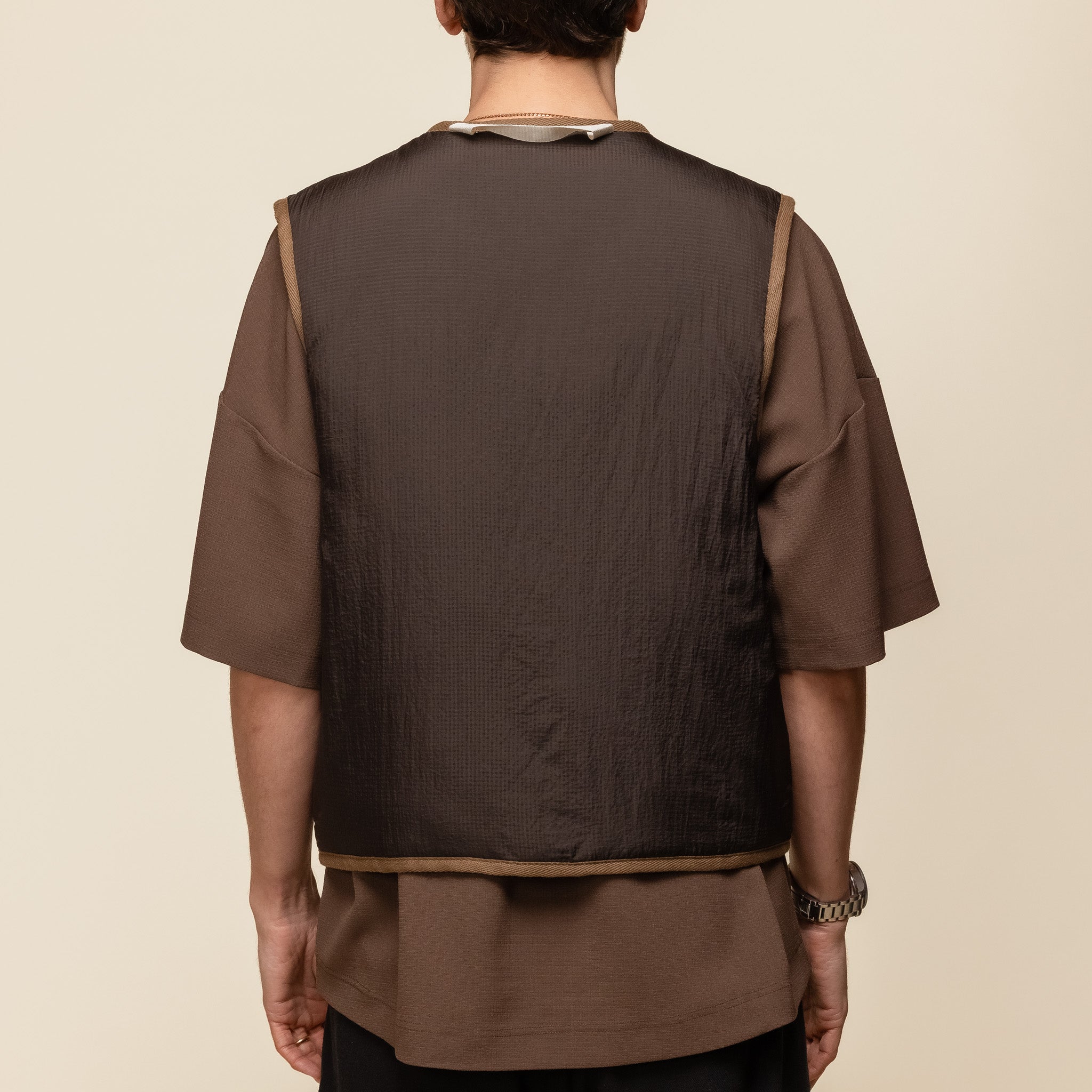 Merely Made - Premium Vintage Rip Stop Reversible Vest Jacket - Brown and Orange