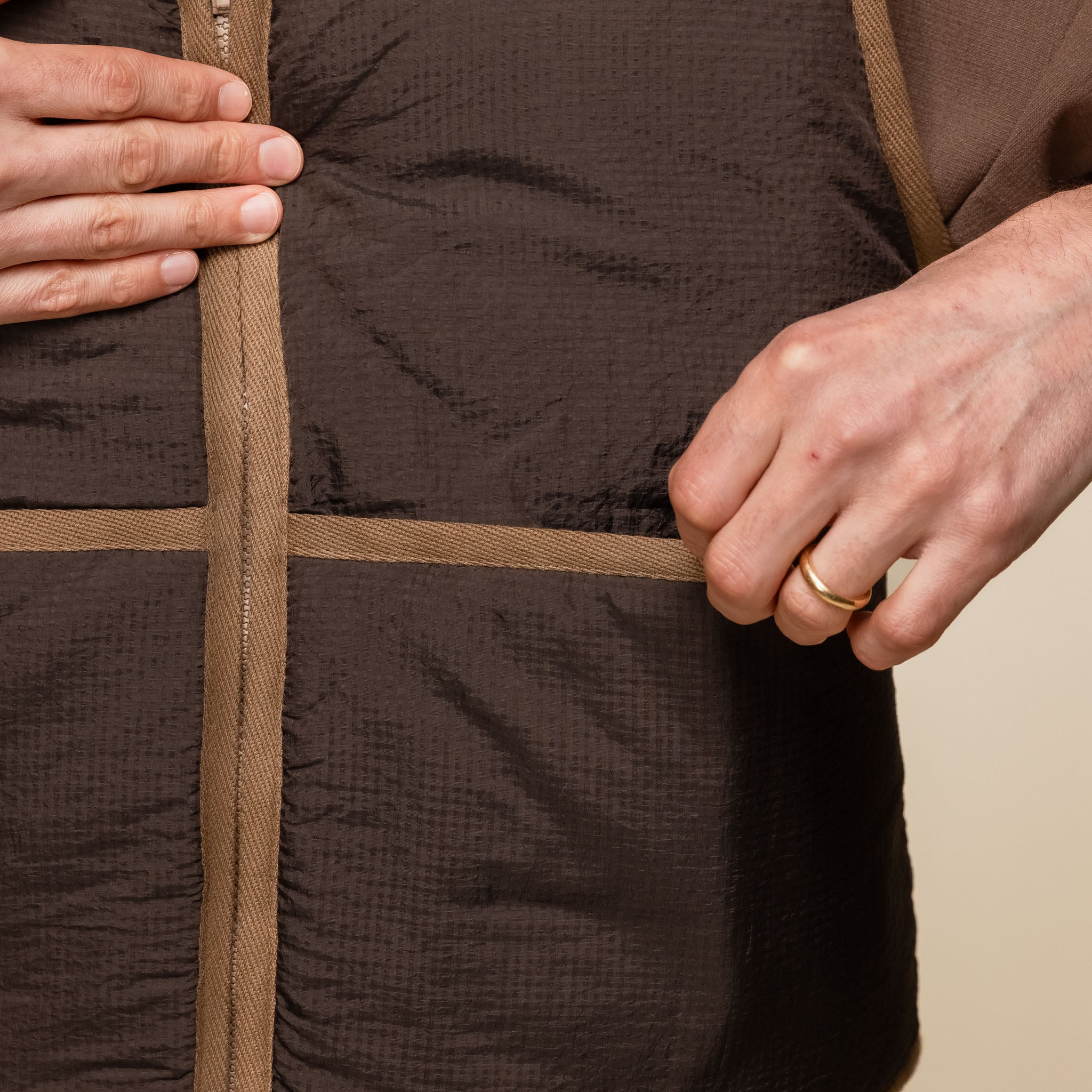 Merely Made - Premium Vintage Rip Stop Reversible Vest Jacket - Brown and Orange