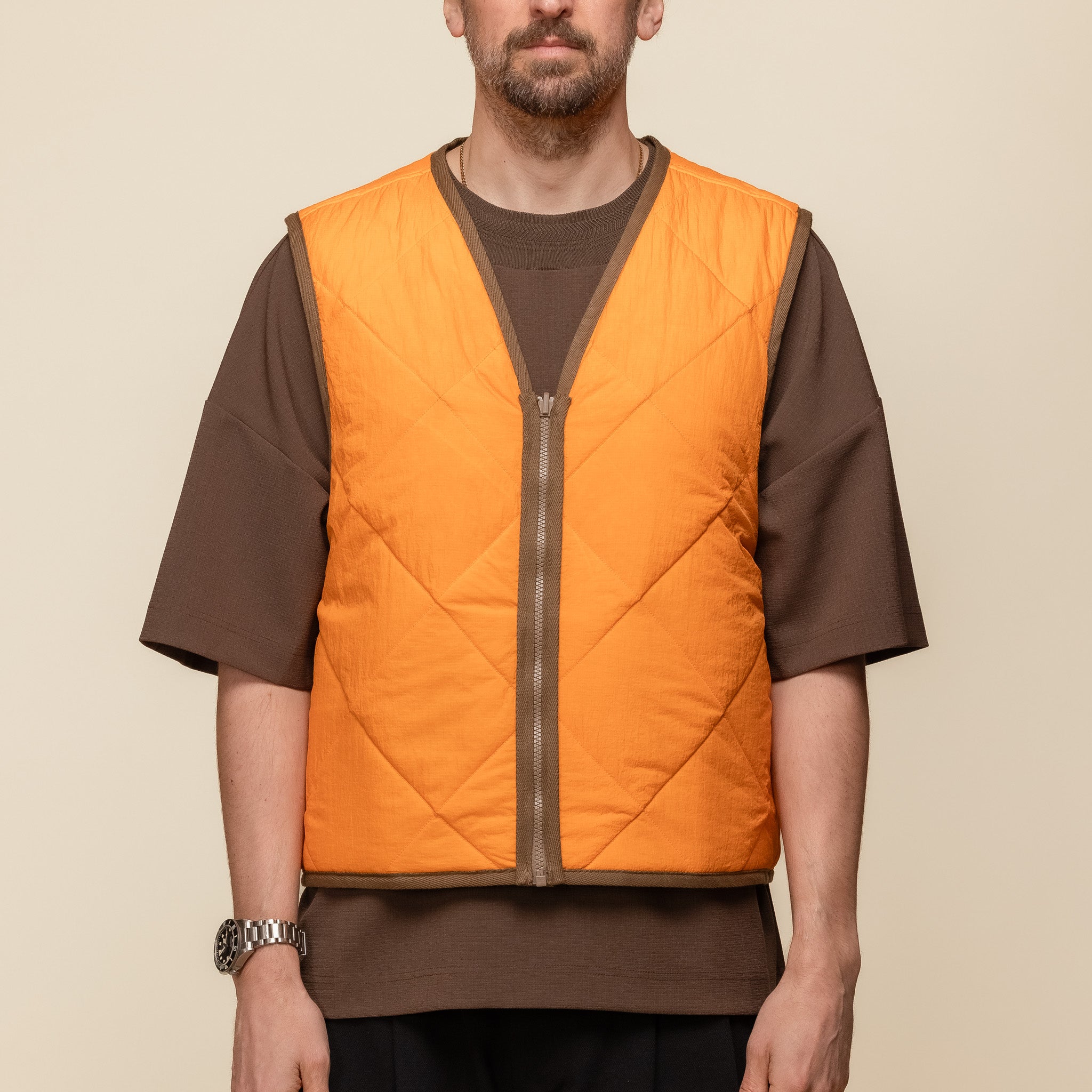 Merely Made - Premium Vintage Rip Stop Reversible Vest Jacket - Brown and Orange