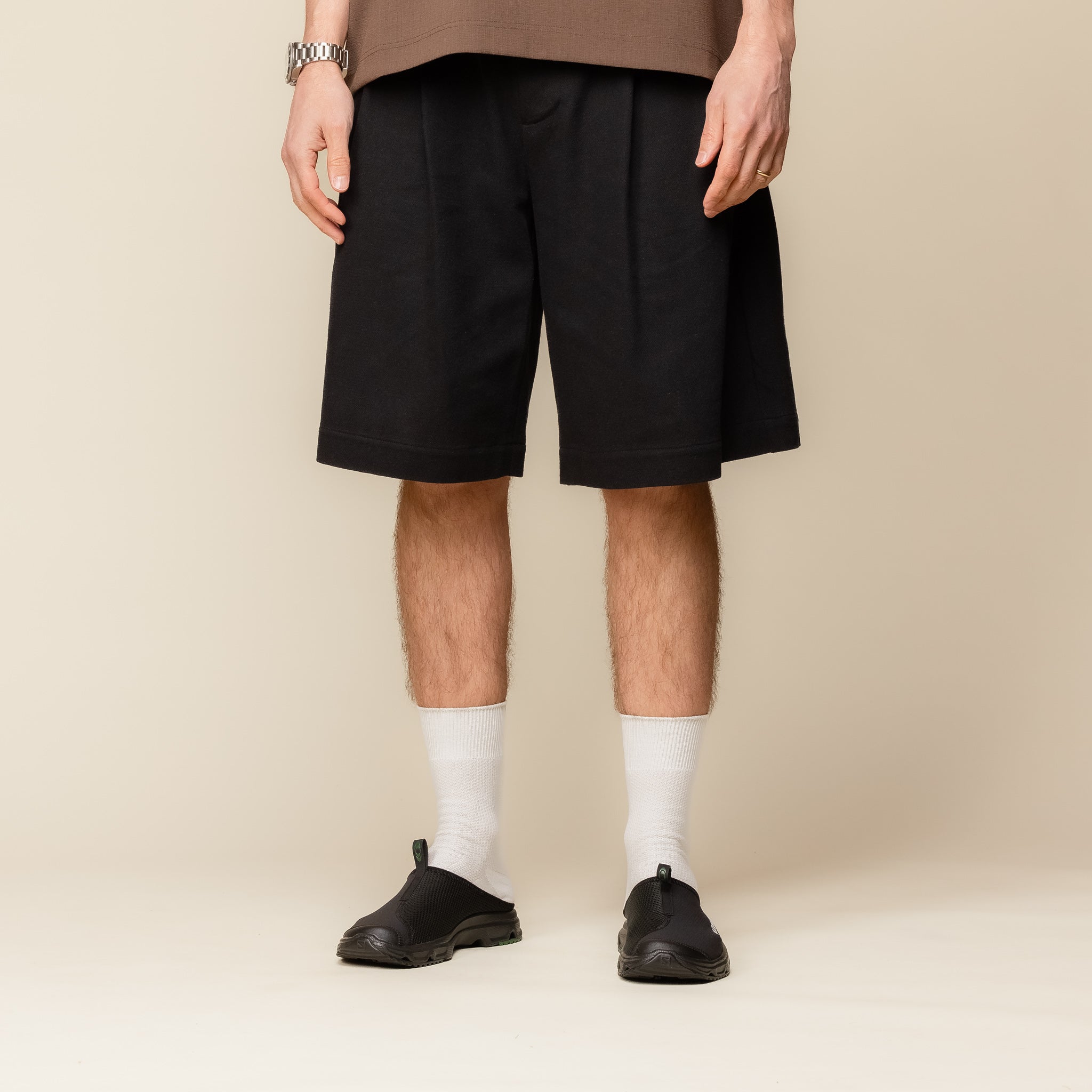 Merely Made - Premium Dobby Cotton Wide Shorts - Black