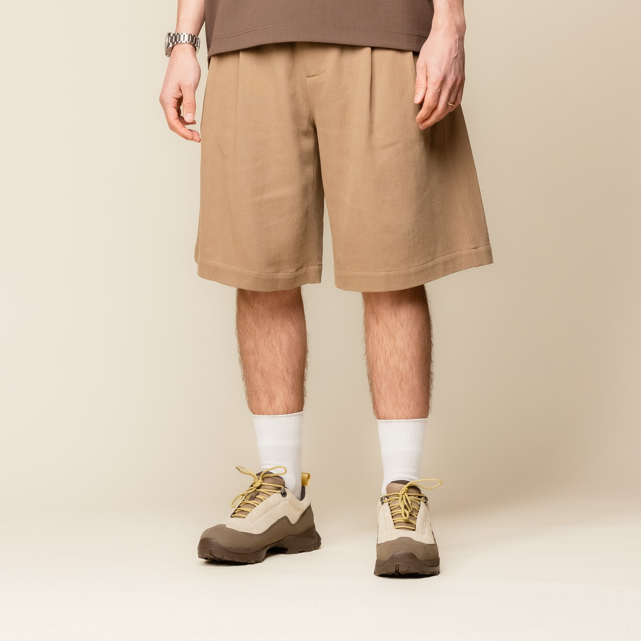 Merely Made - Premium Dobby Cotton Wide Shorts - Cappuccino