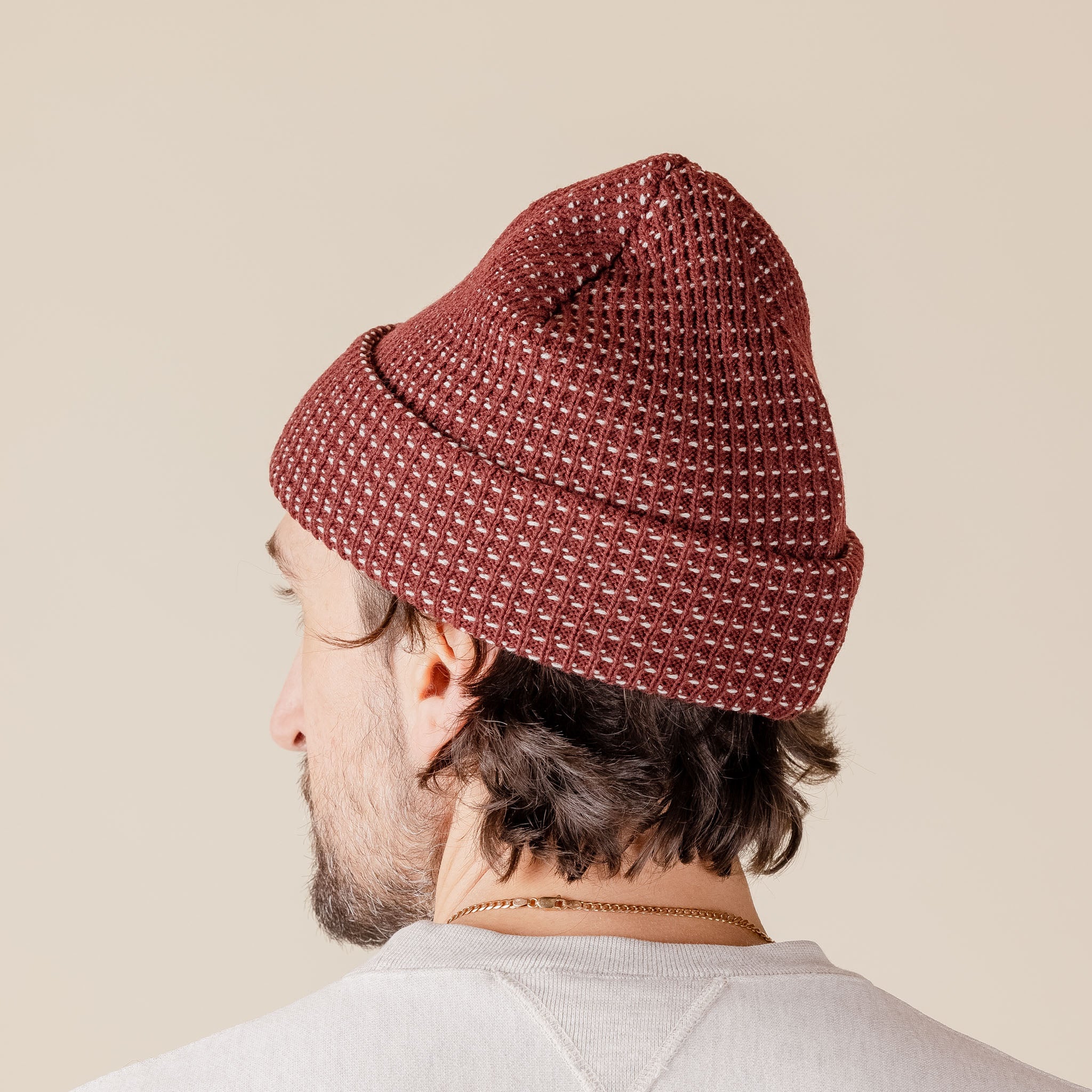 FW23KL04COT Found Feather - Cotton Knit Waffle Beanie - Maroon