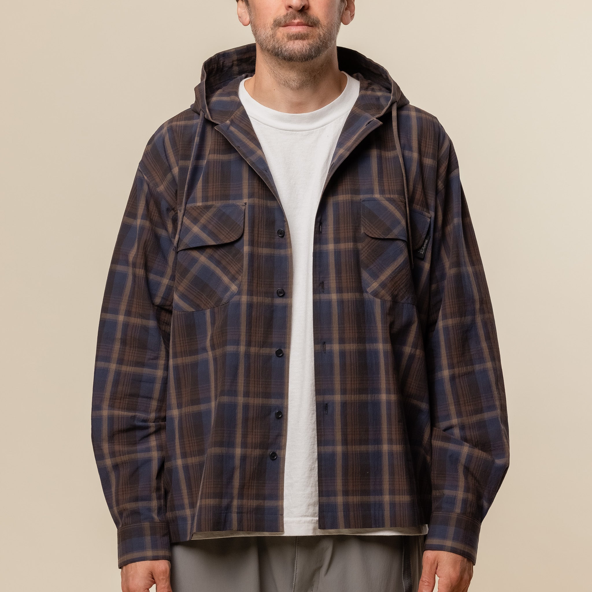 SEDAN ALL-PURPOSE - Plaid Hooded Shirt - Purple Brown