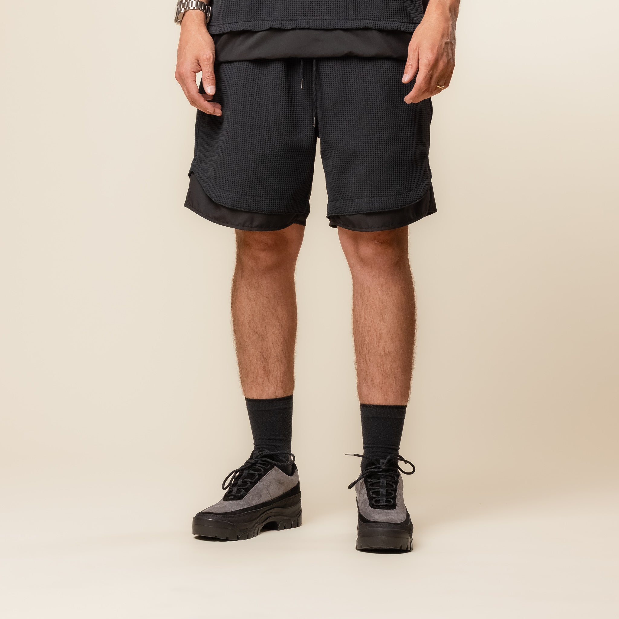Meanswhile - SOLOTEX® Easy Waffle Shorts - Off Black