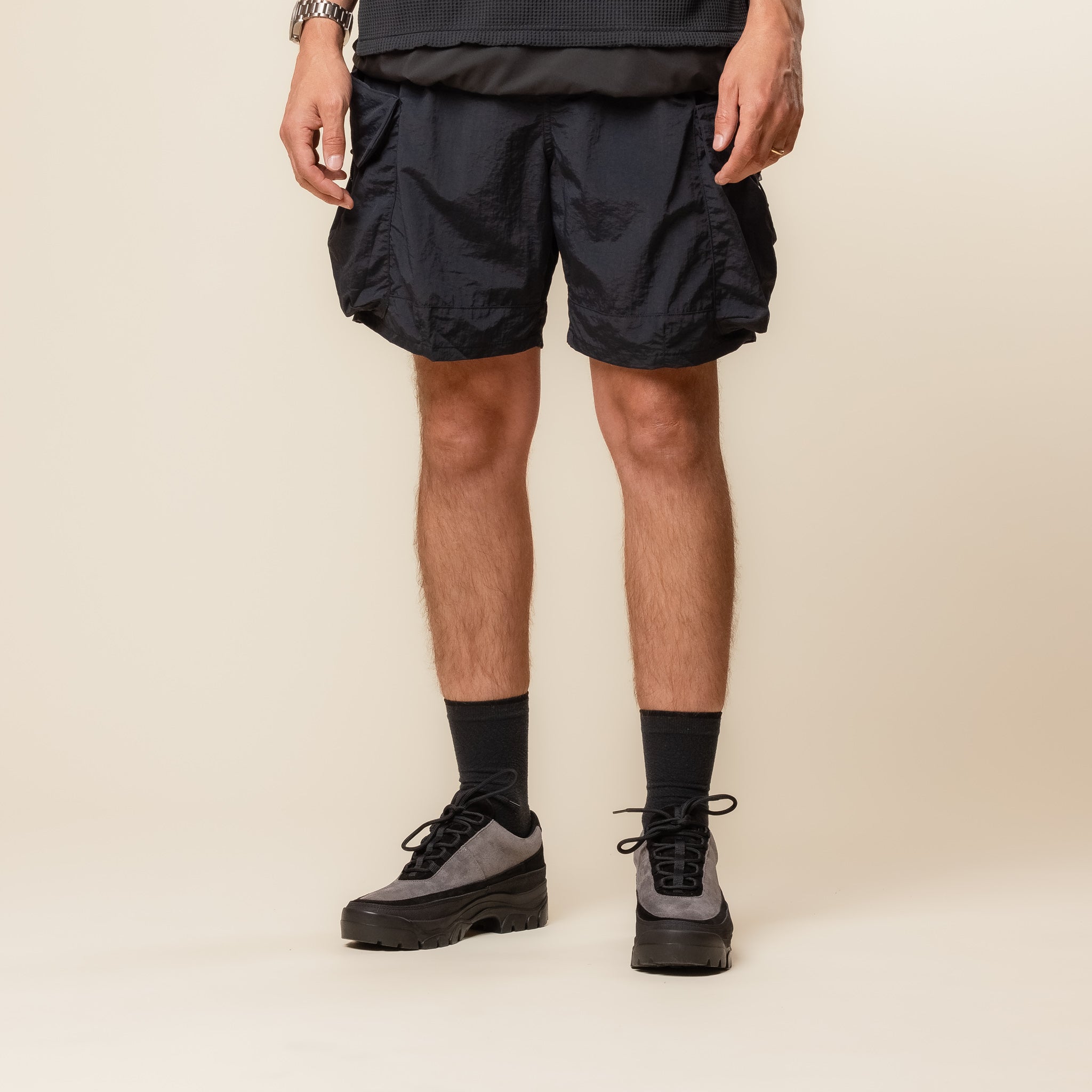 Meanswhile - Nylon Luggage Cargo Shorts - Off Black