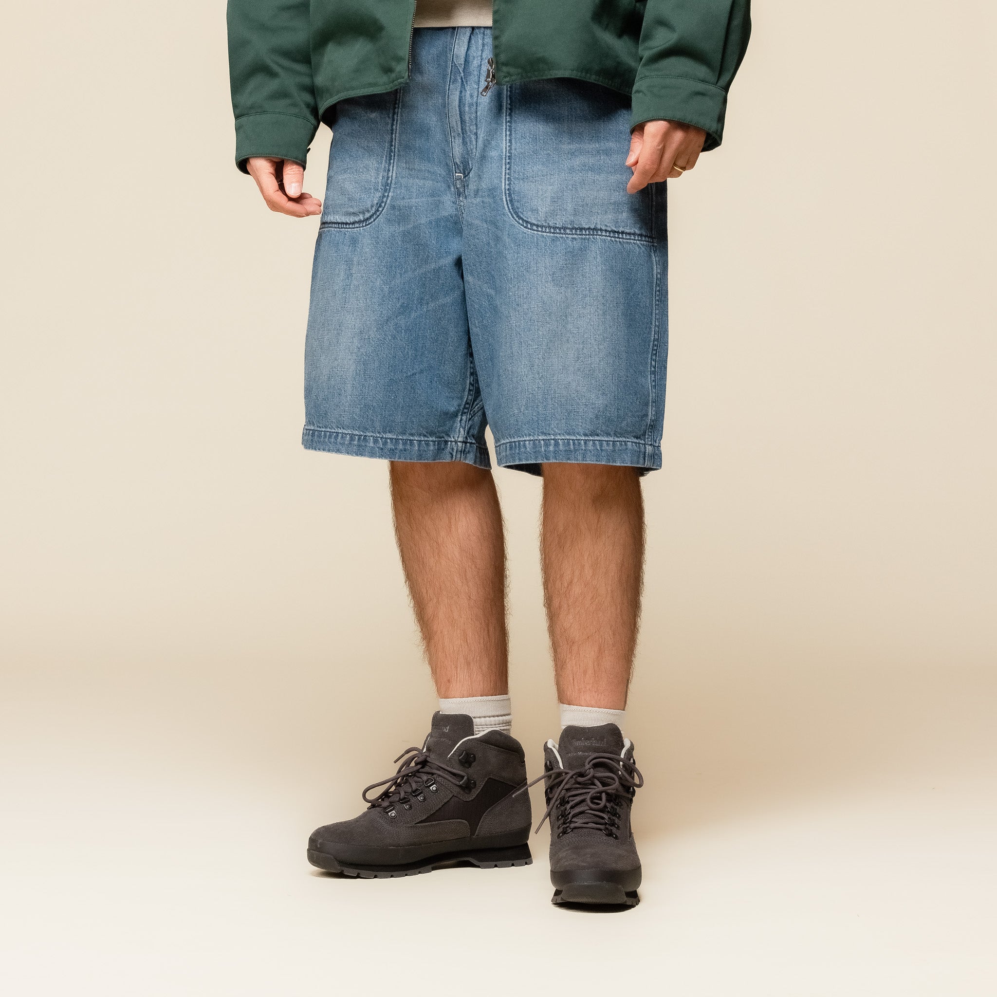 SUDS406E Nanamica - Denim Work Shorts - Indigo Bleach