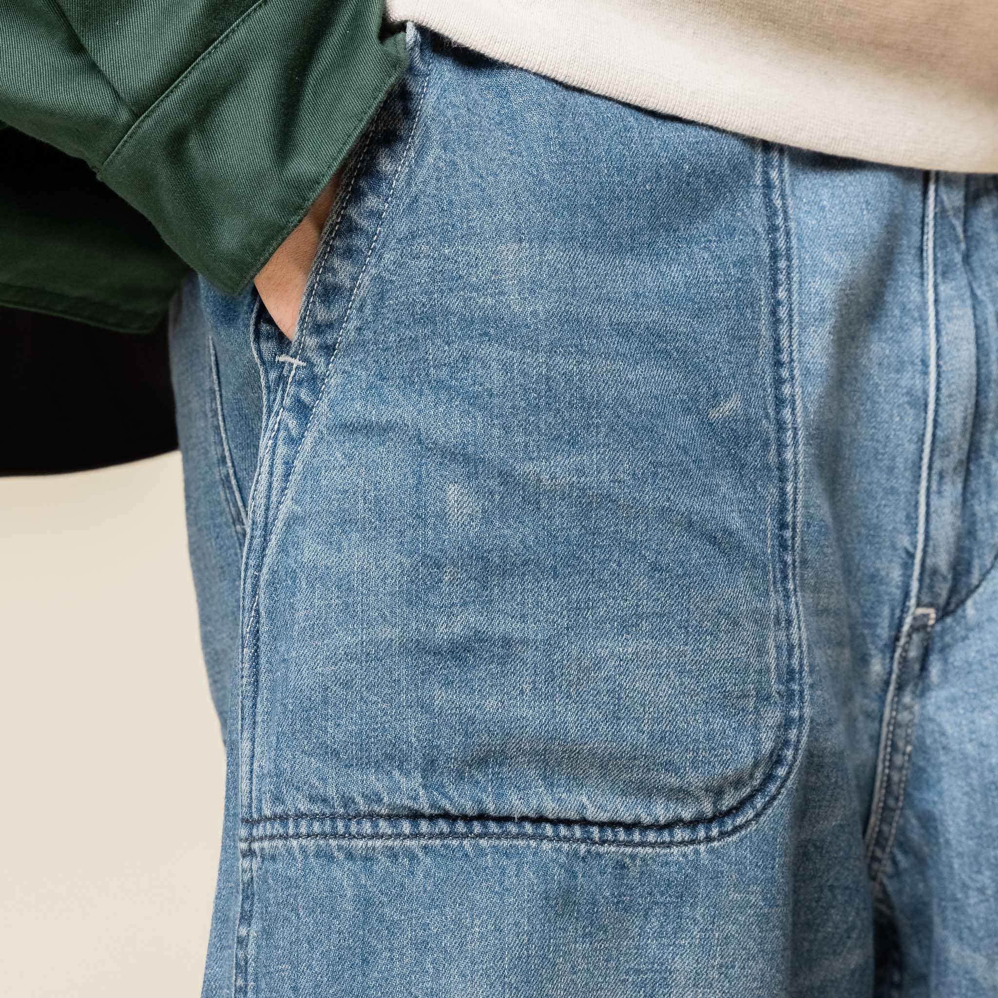SUDS406E Nanamica - Denim Work Shorts - Indigo Bleach