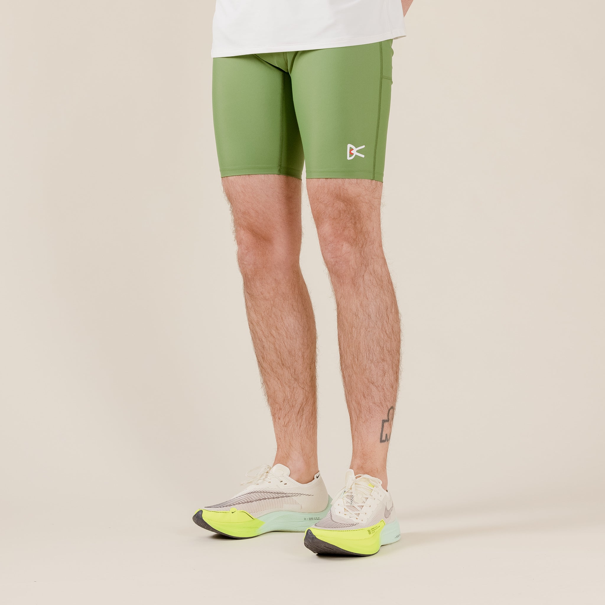 District Vision - Tom Tom 1/2 Length Run Tight Shorts - Cactus DV0004_Cactus_XL UK Stockist Best Price