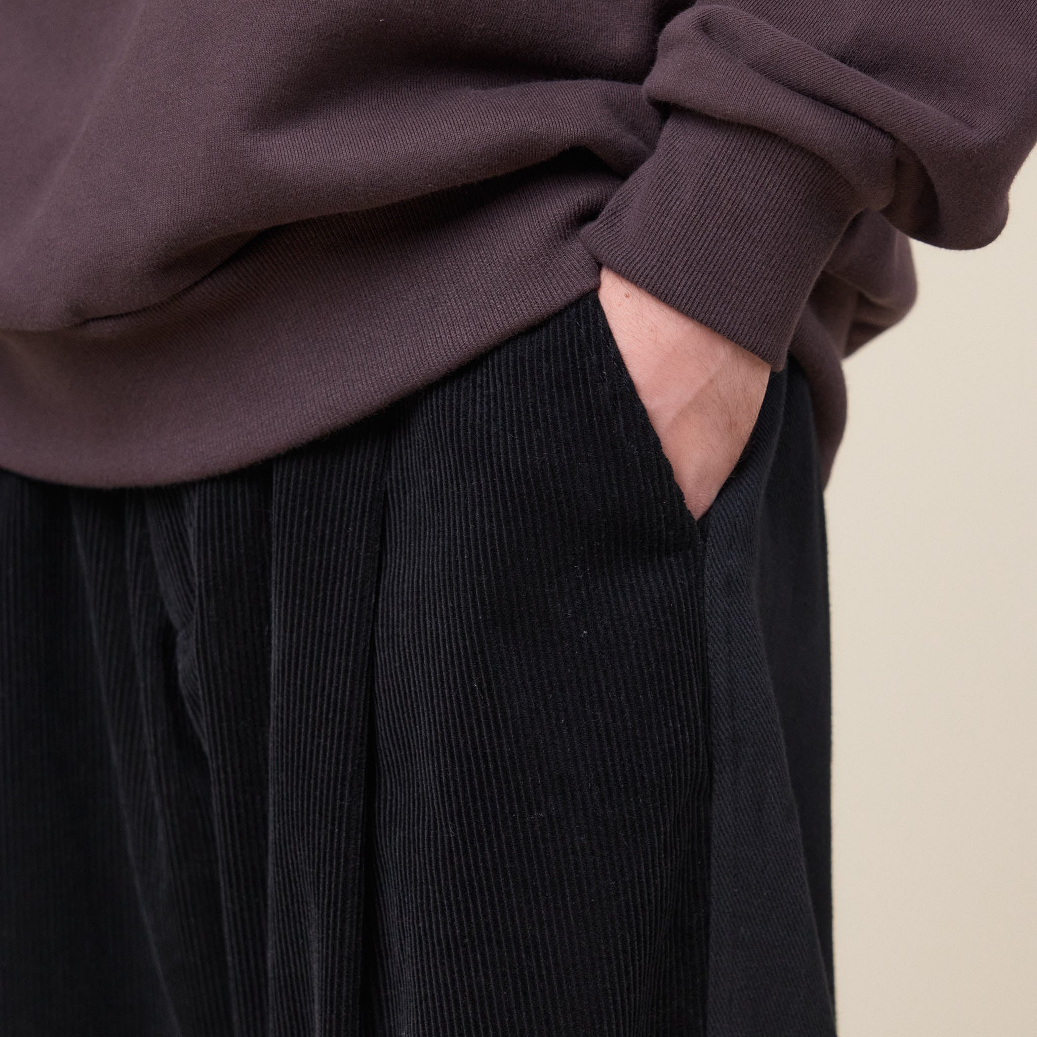 Merely Made - Premium Dual Fabric Contrast Wide Pants - Royal Black