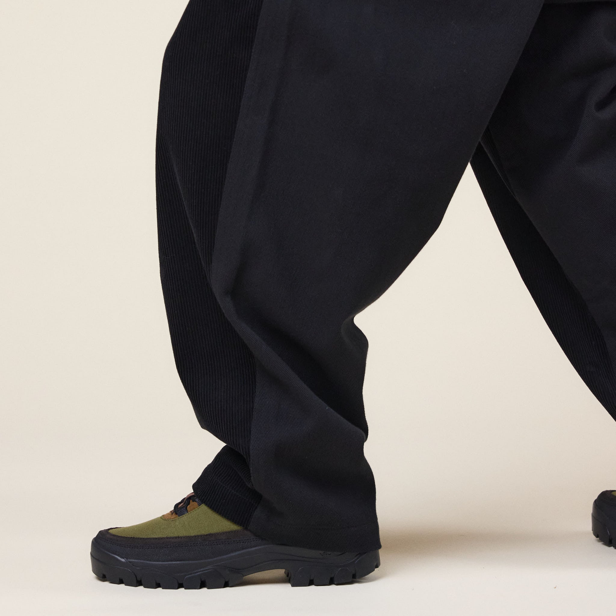 Merely Made - Premium Dual Fabric Contrast Wide Pants - Royal Black