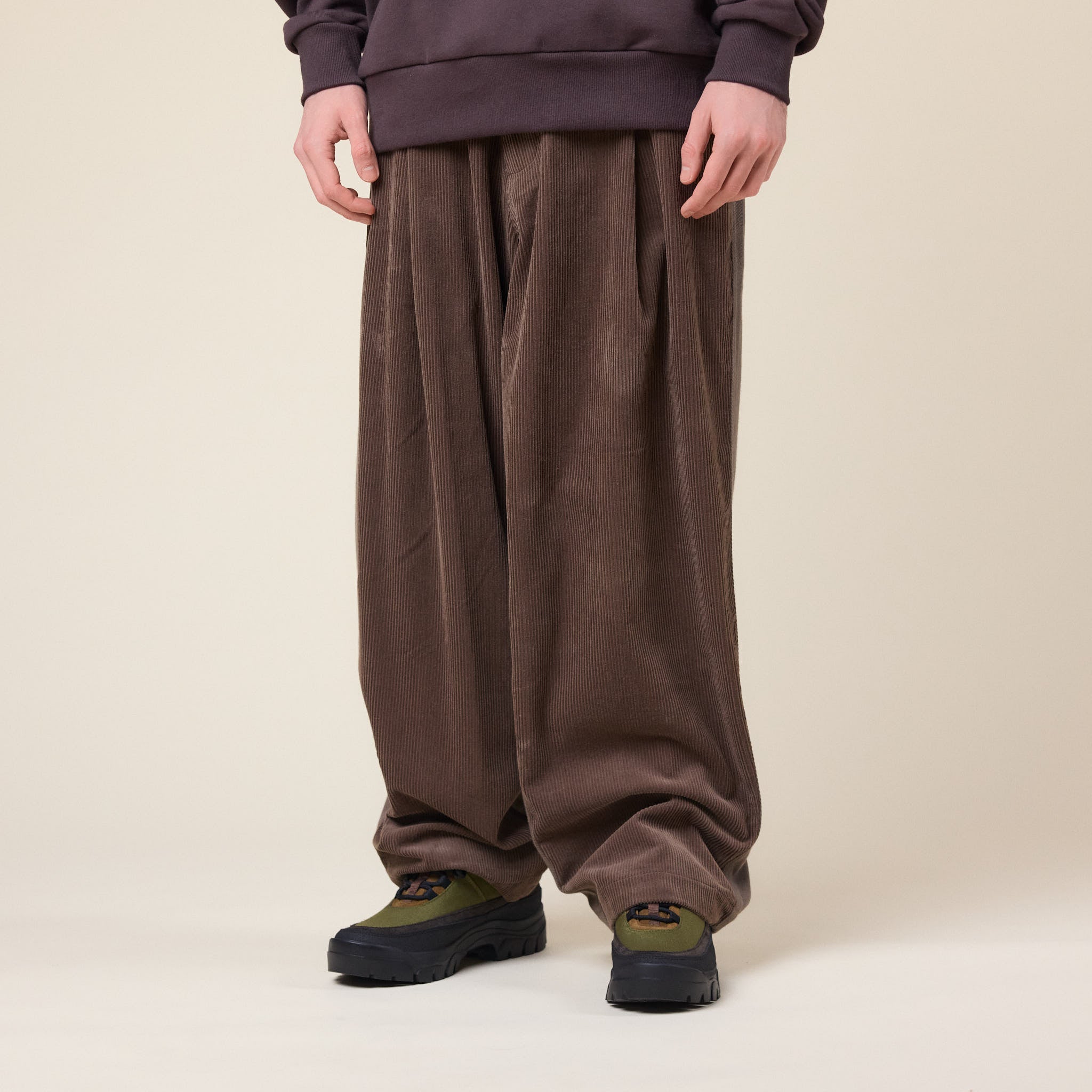 Merely Made - Premium Dual Fabric Contrast Wide Pants - Cocoa Brown