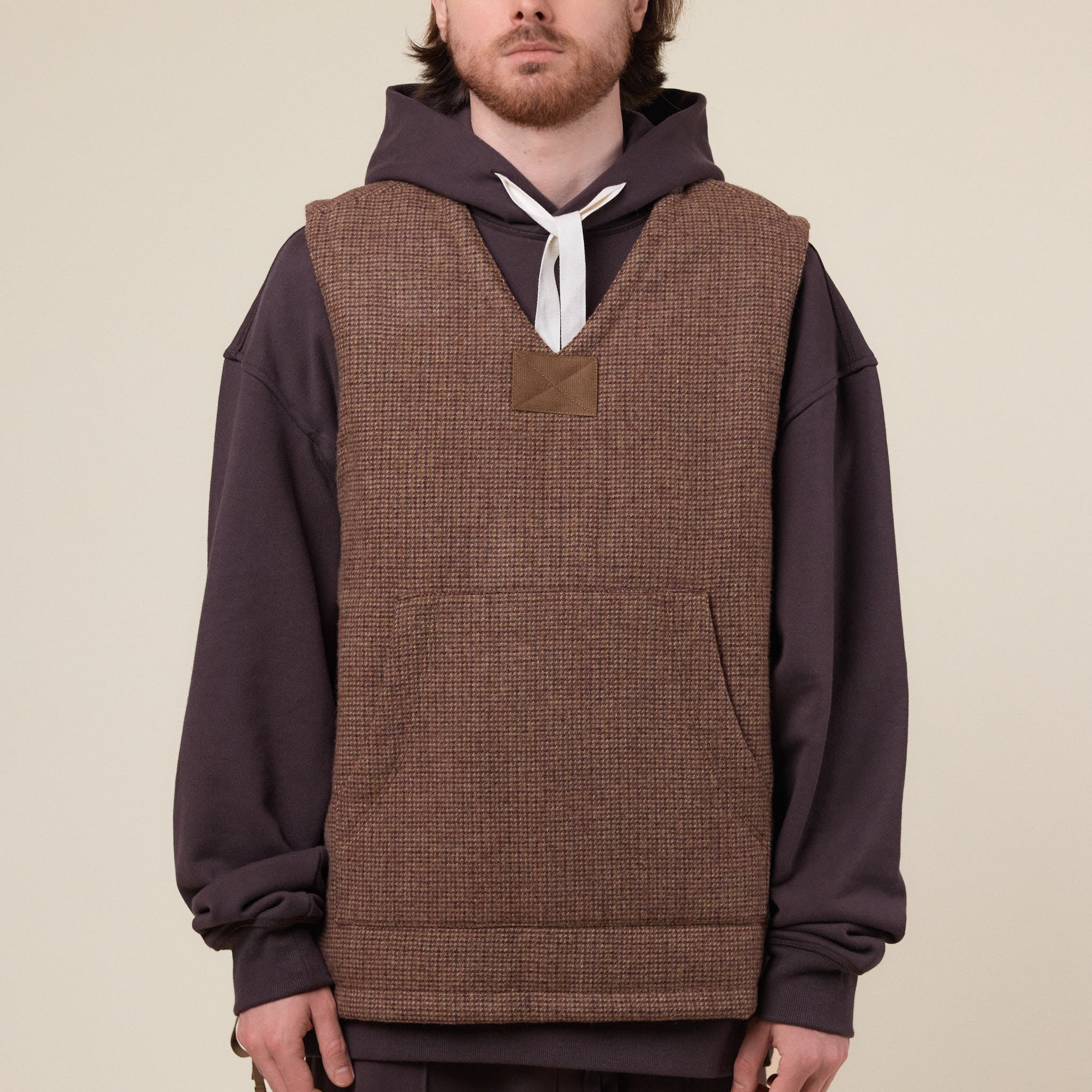 Merely Made - Premium Tweed Checked Wool Vest Jacket - Mixnut Brown