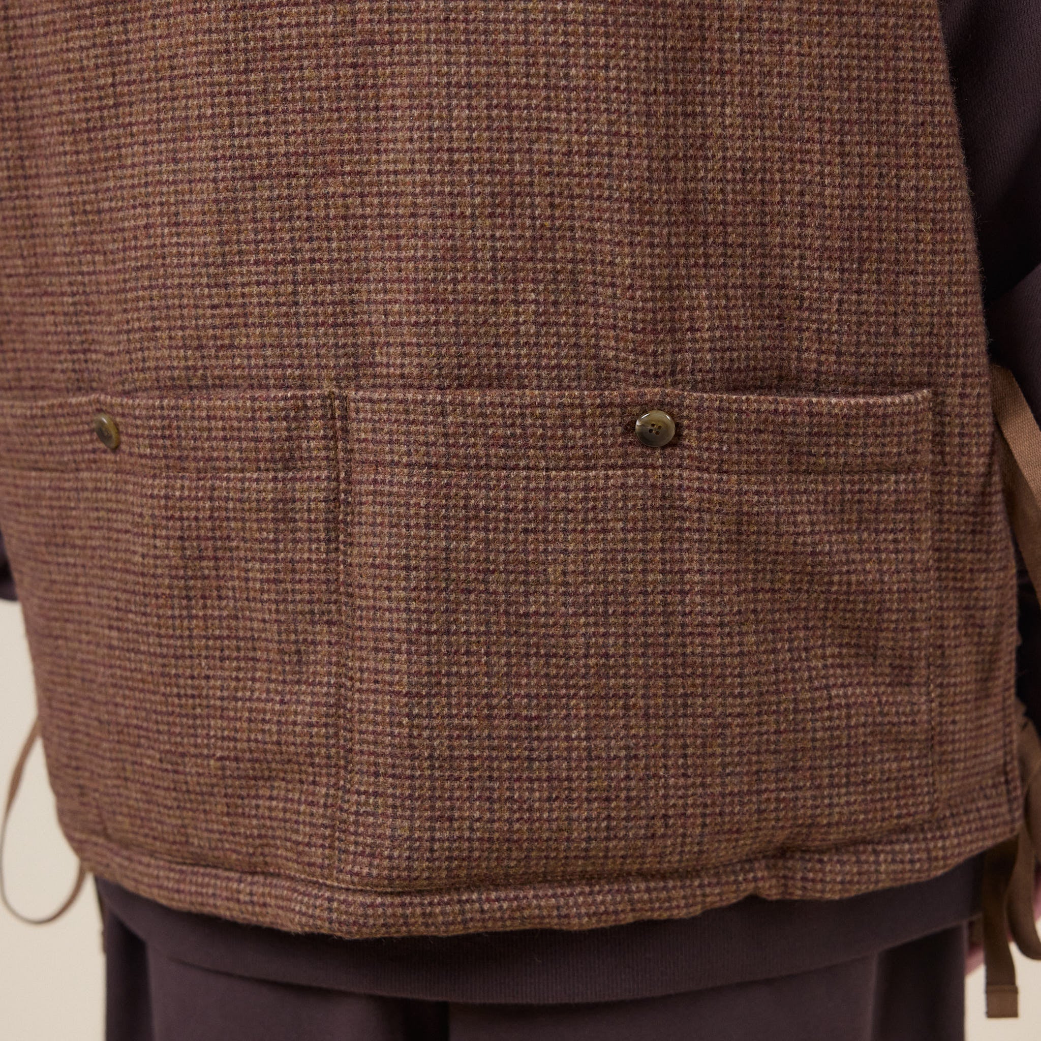 Merely Made - Premium Tweed Checked Wool Vest Jacket - Mixnut Brown