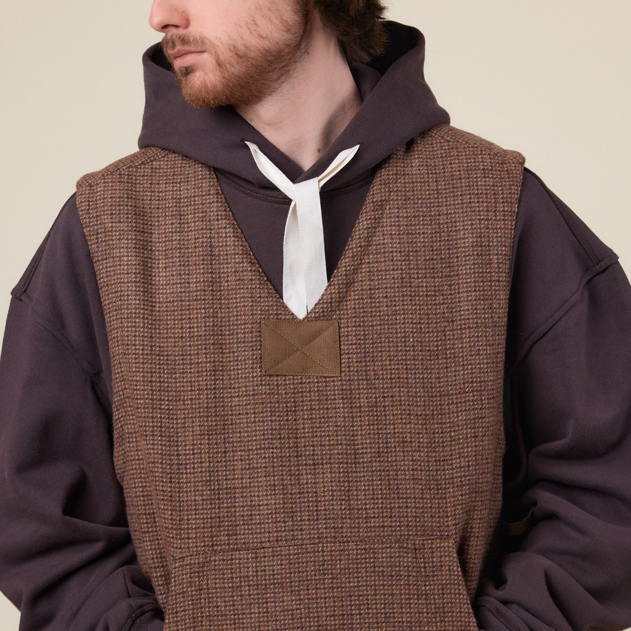 Merely Made - Premium Tweed Checked Wool Vest Jacket - Mixnut Brown