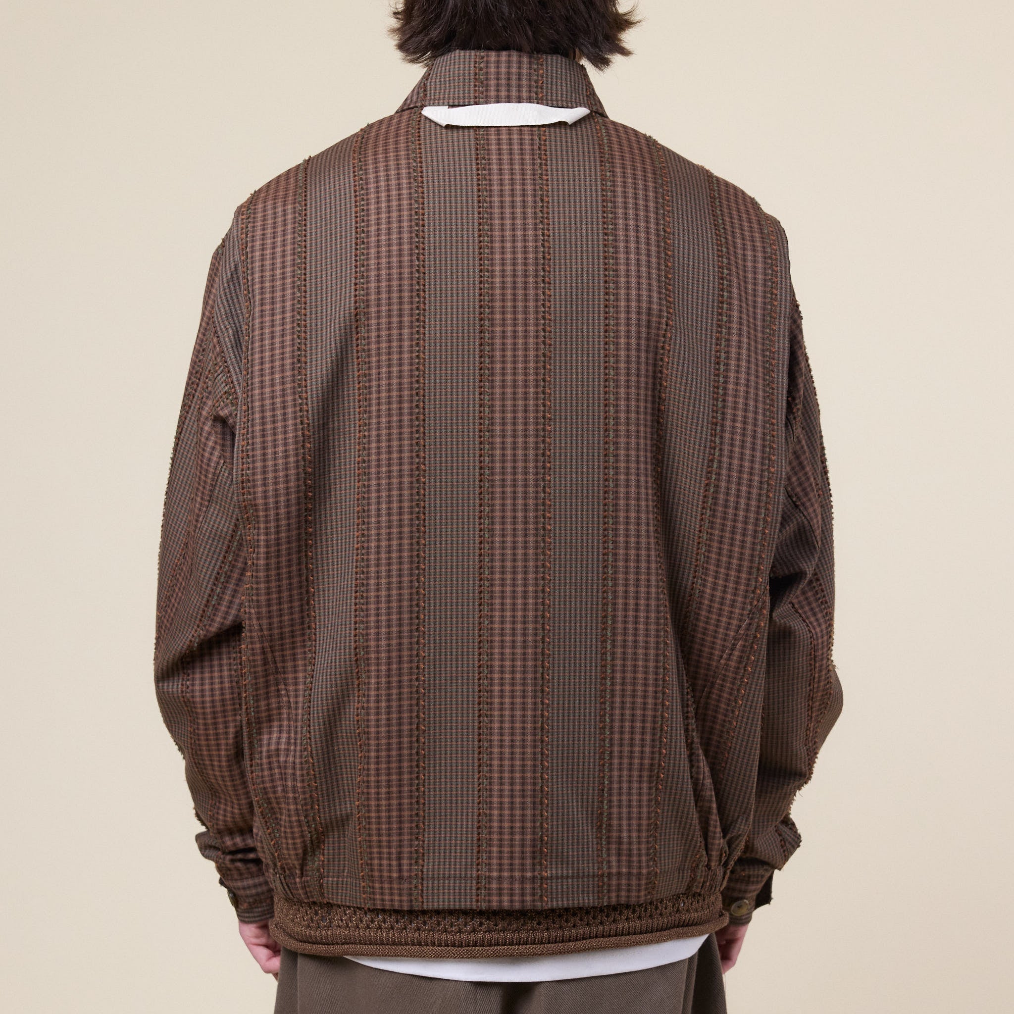 Merely Made - Premium Banshu-Ori Fringe Check Jacket - Greenish Brown