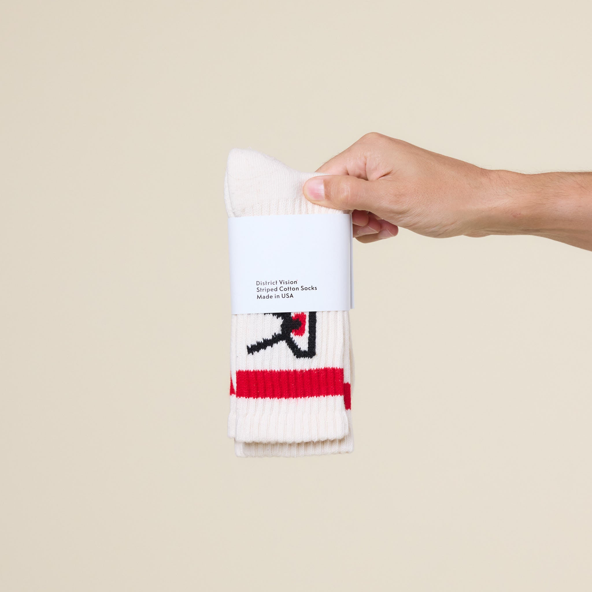 District Vision - USA Cotton Socks 2 Pack - Cream & Red Stripe