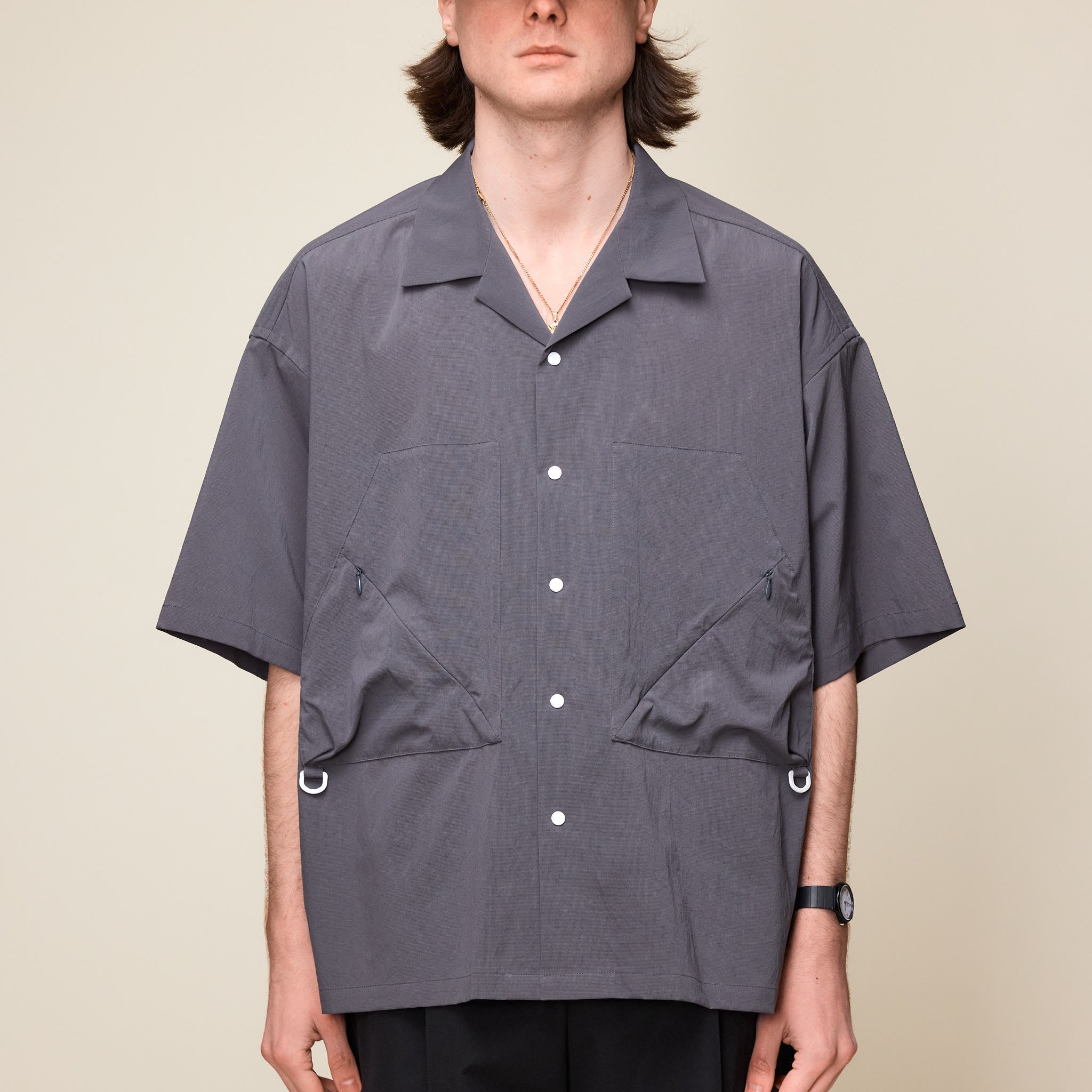 F/CE - Dot Air Open Collar Shirt - Grey FPA022251U0004