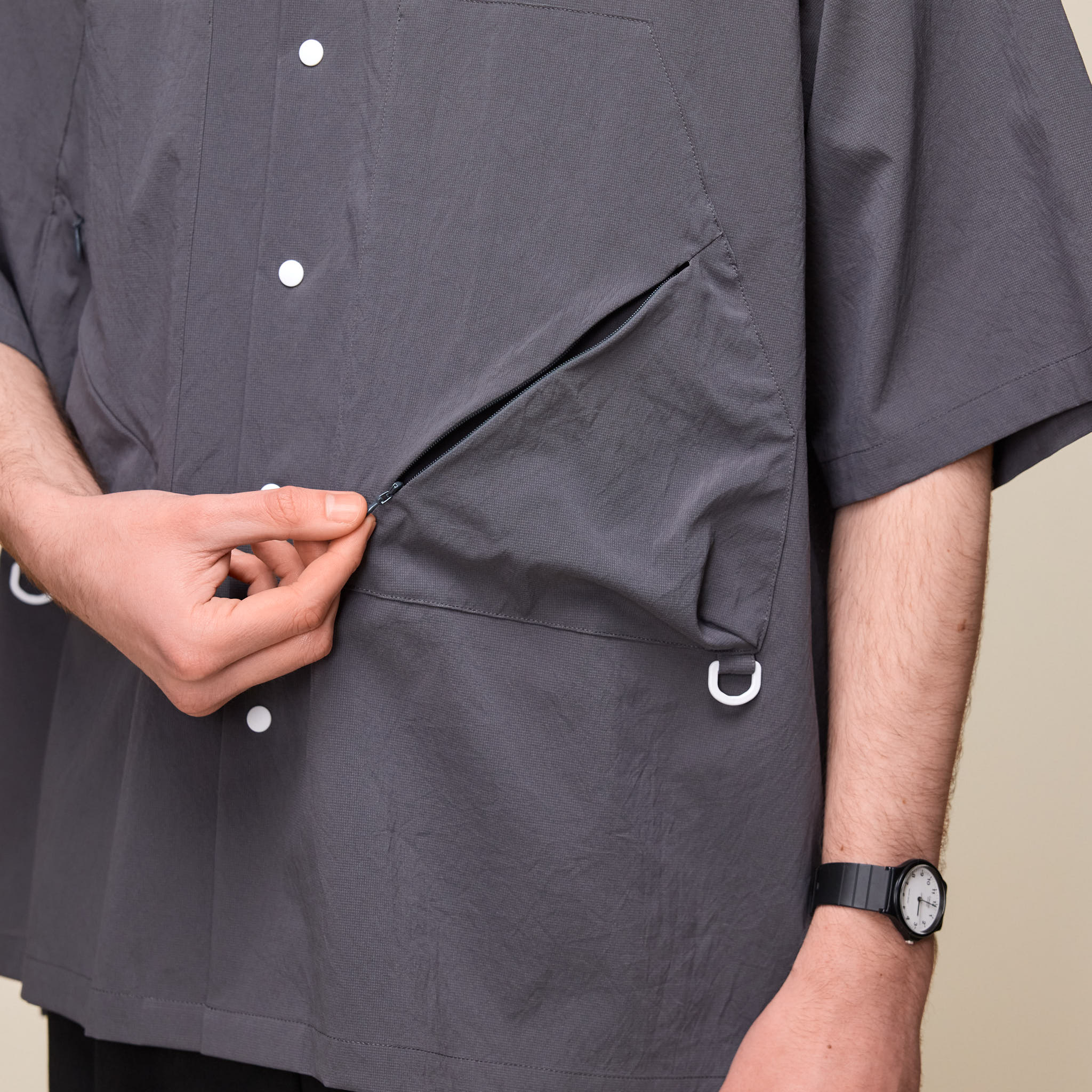 F/CE - Dot Air Open Collar Shirt - Grey FPA022251U0004