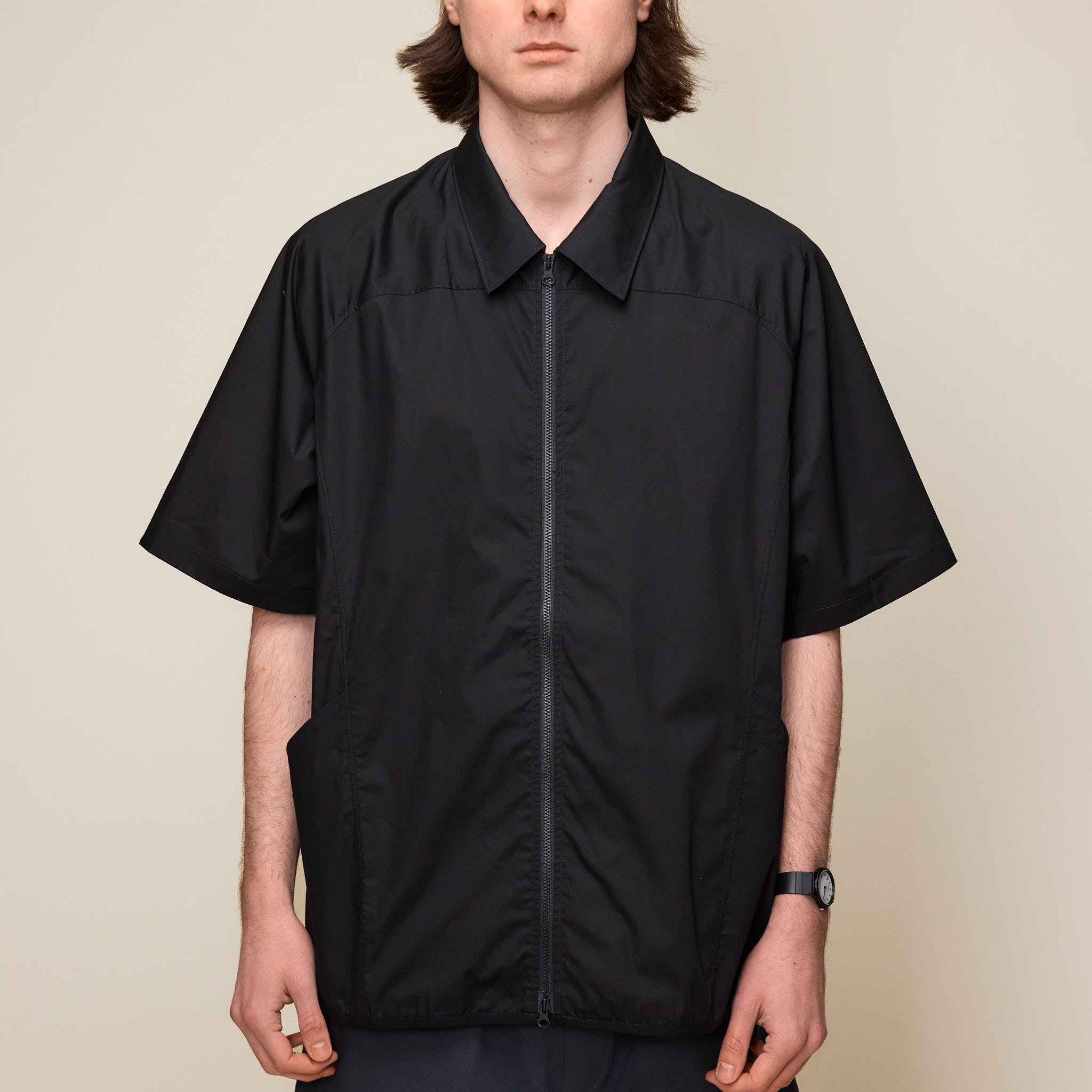 GR10K - Poplin Zipped Short Sleeve Shirt - Black BG127084DI-09-M