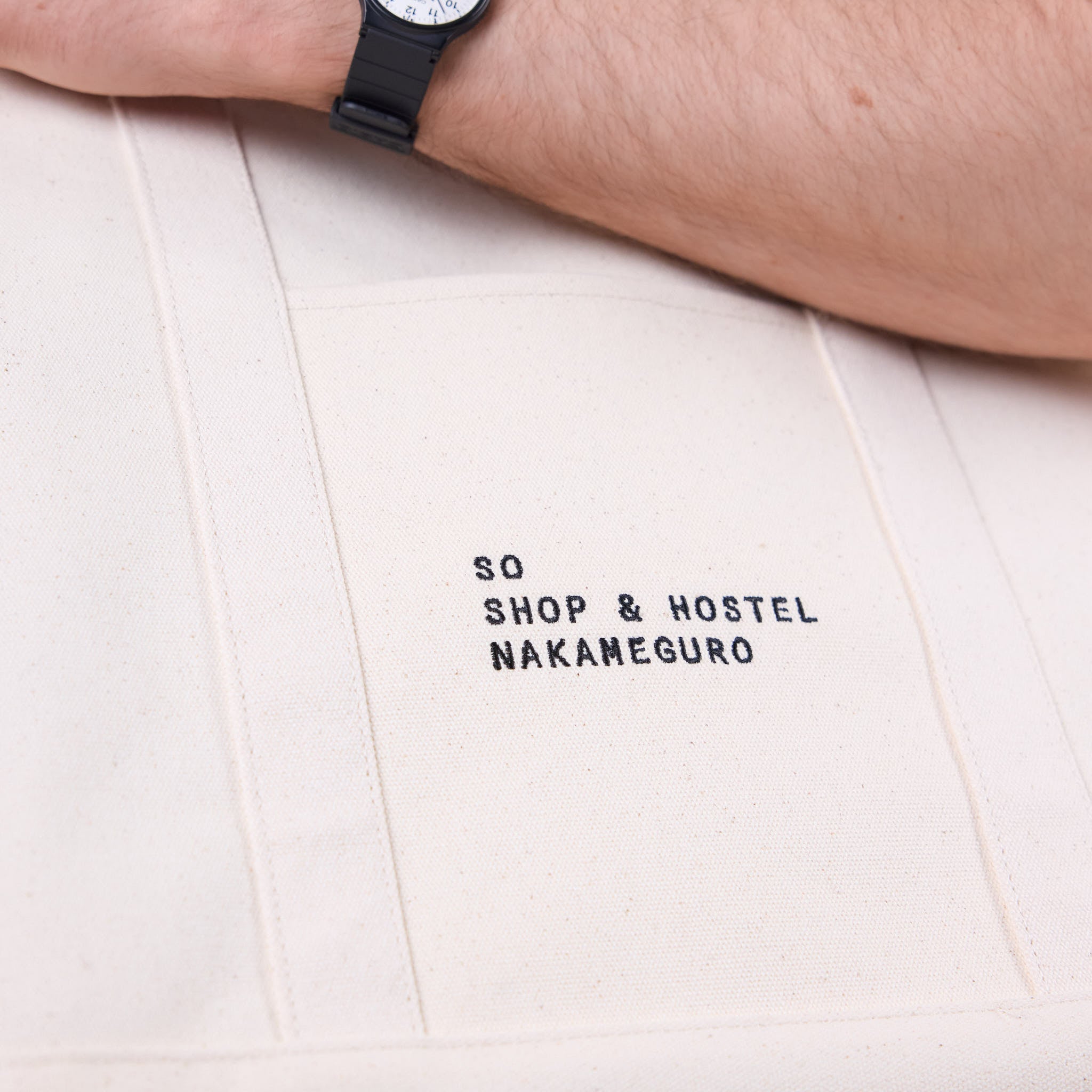 SO SHOP & HOSTEL NAKAMEGURO - Embroidered Logo Tote Bag - Natural