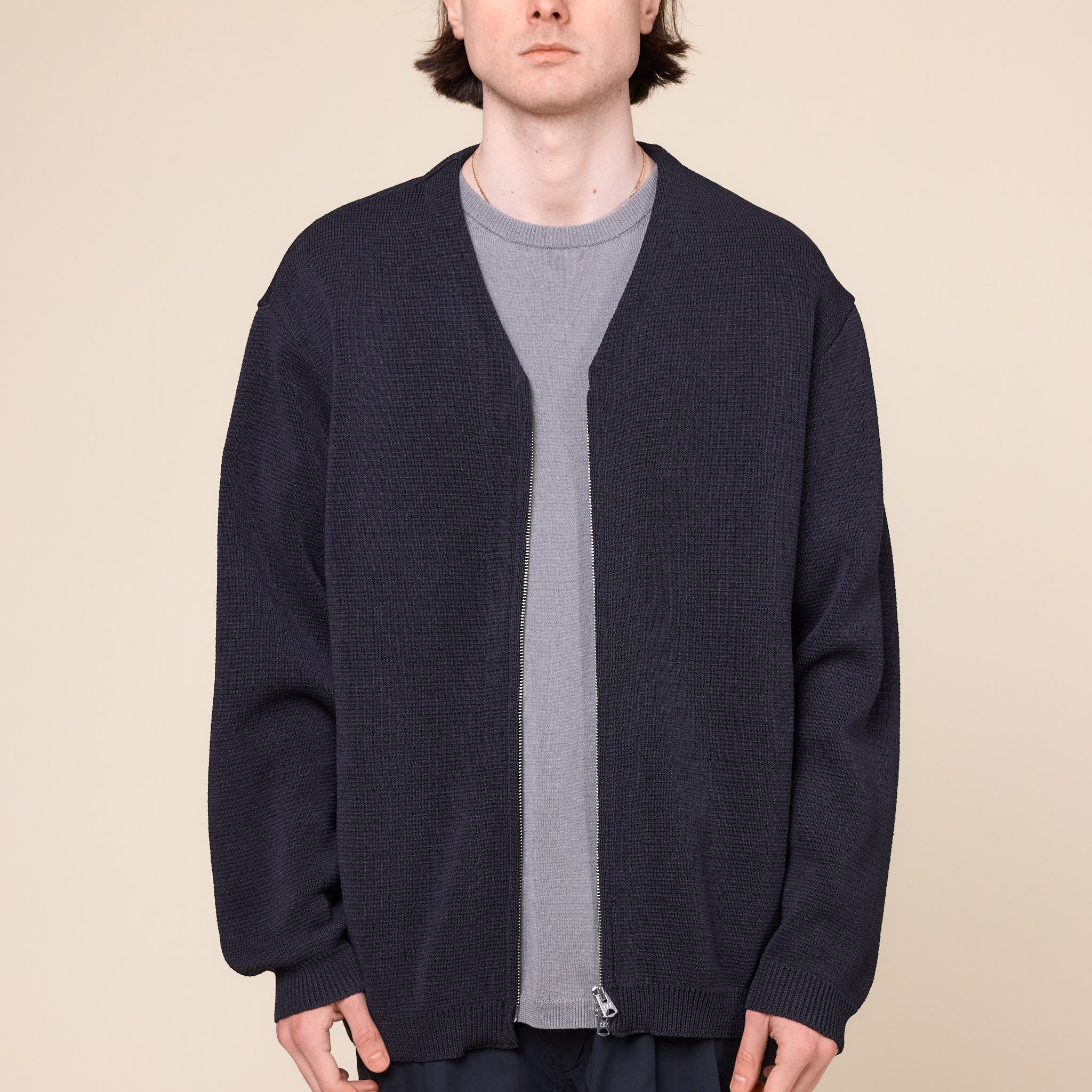 Still by Hand - Paper Mixed Zip Cardigan - Ink Black