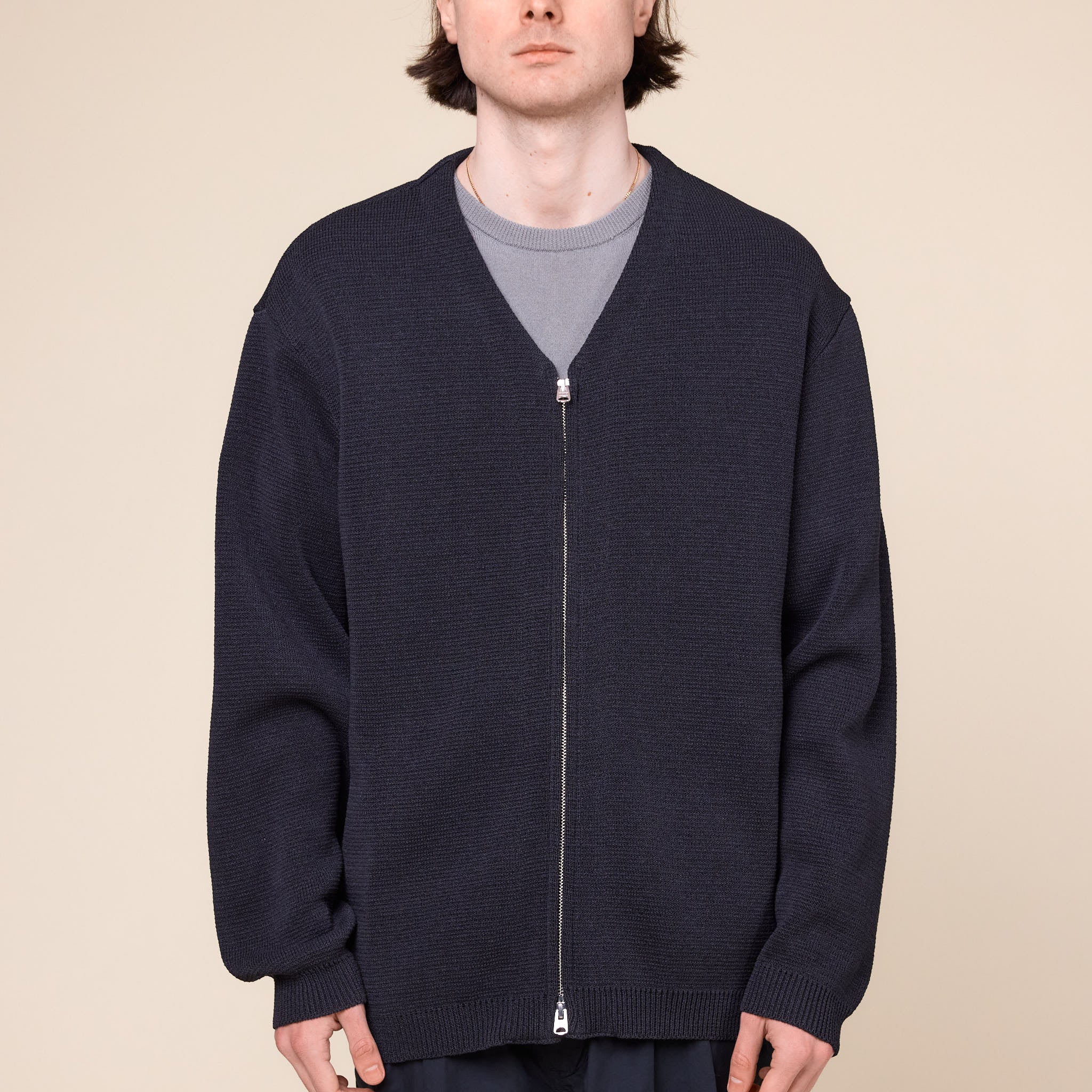 Still by Hand - Paper Mixed Zip Cardigan - Ink Black