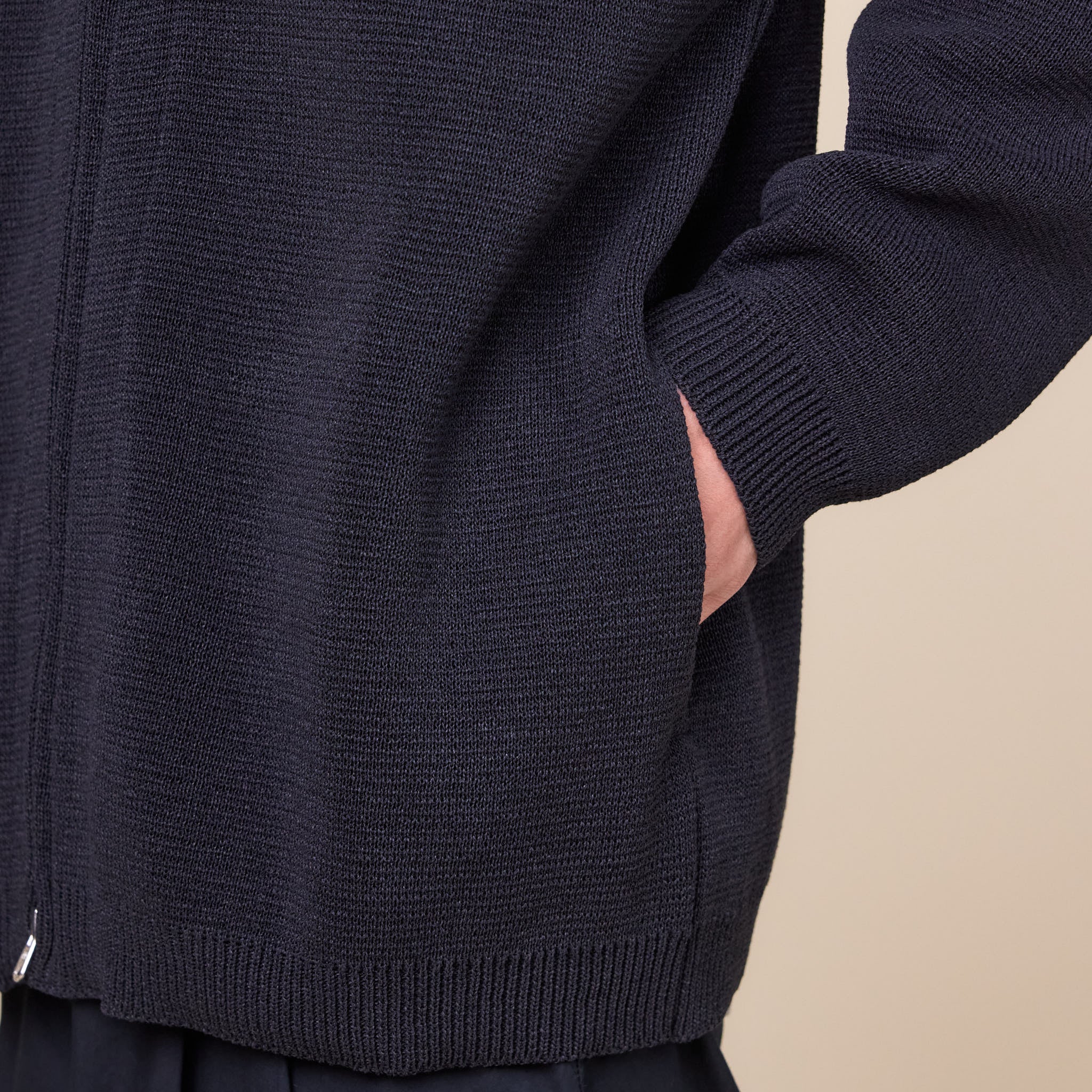 Still by Hand - Paper Mixed Zip Cardigan - Ink Black