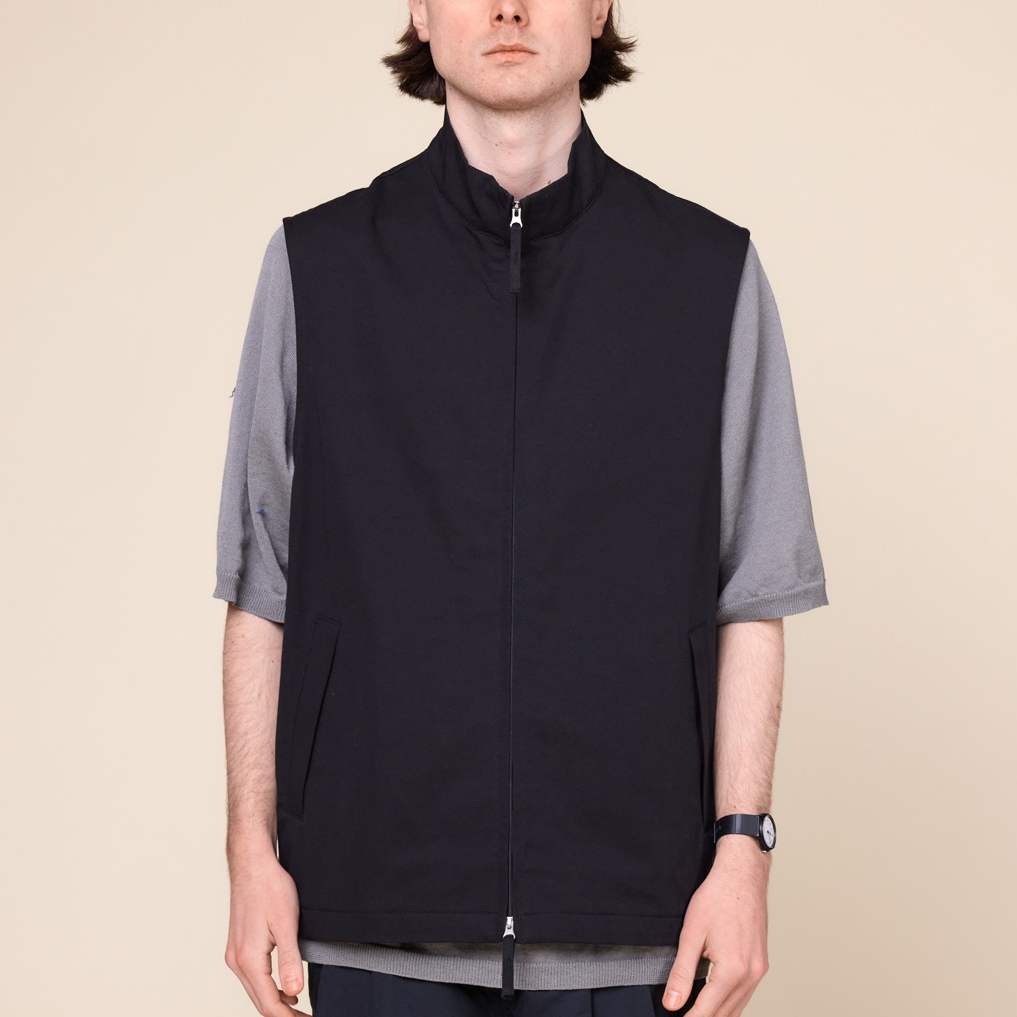 Still by Hand - Stand Collar Vest - Black