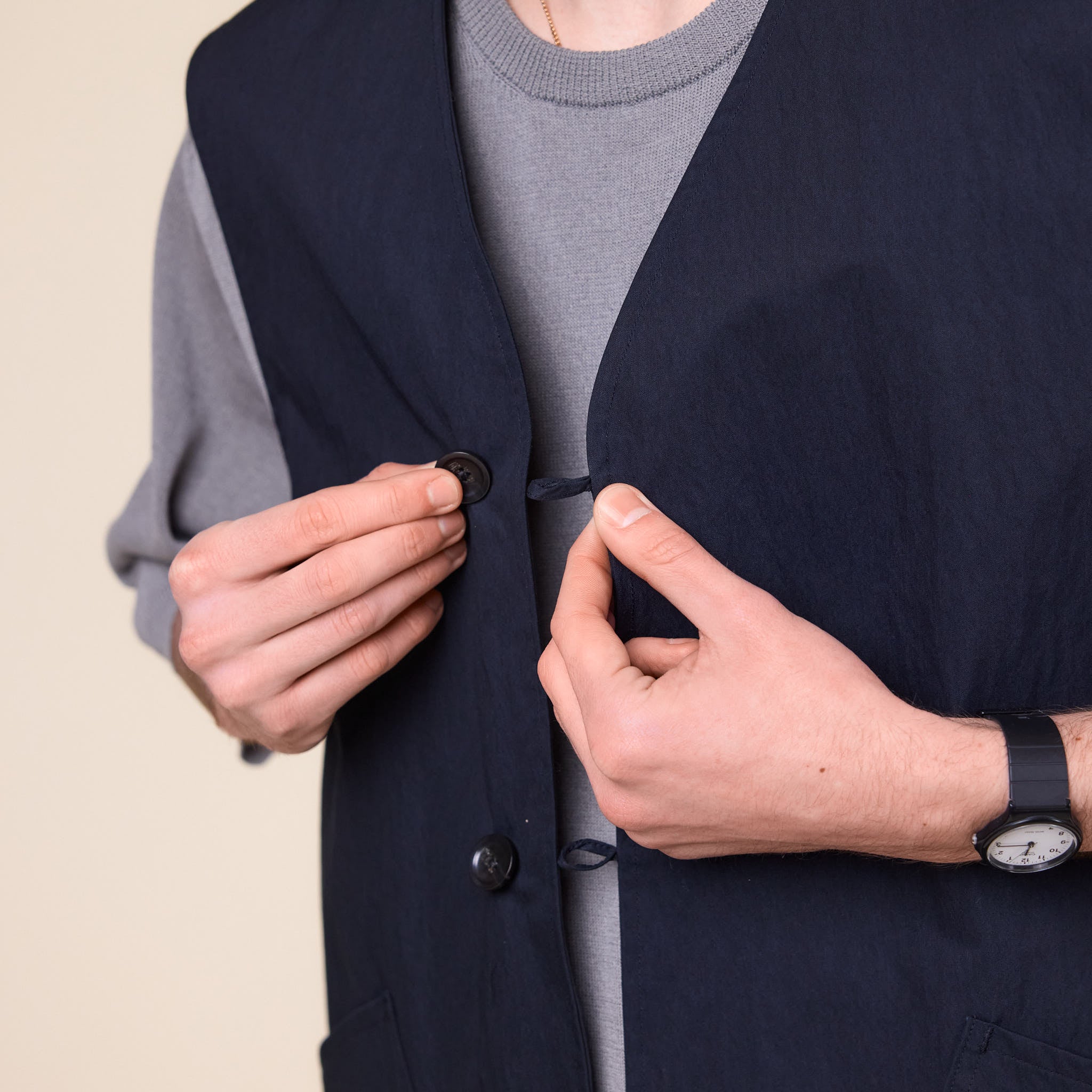 Still by Hand - Loop Button Vest - Ink Black