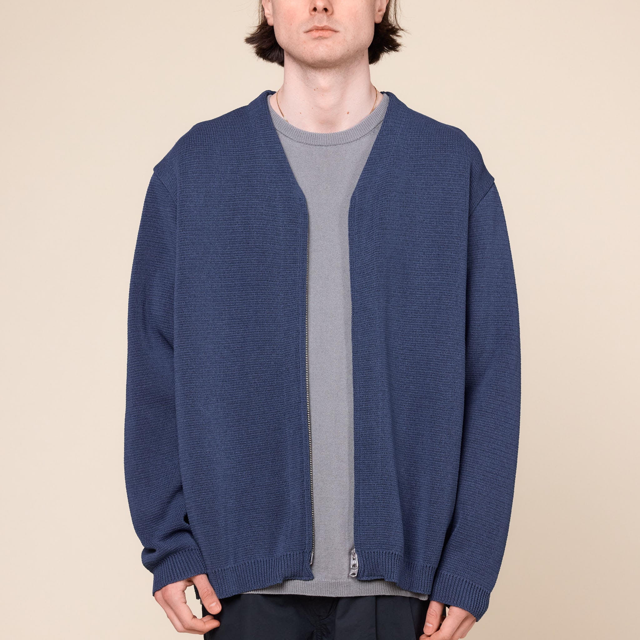 Still by Hand - Paper Mixed Zip Cardigan - Slate Blue