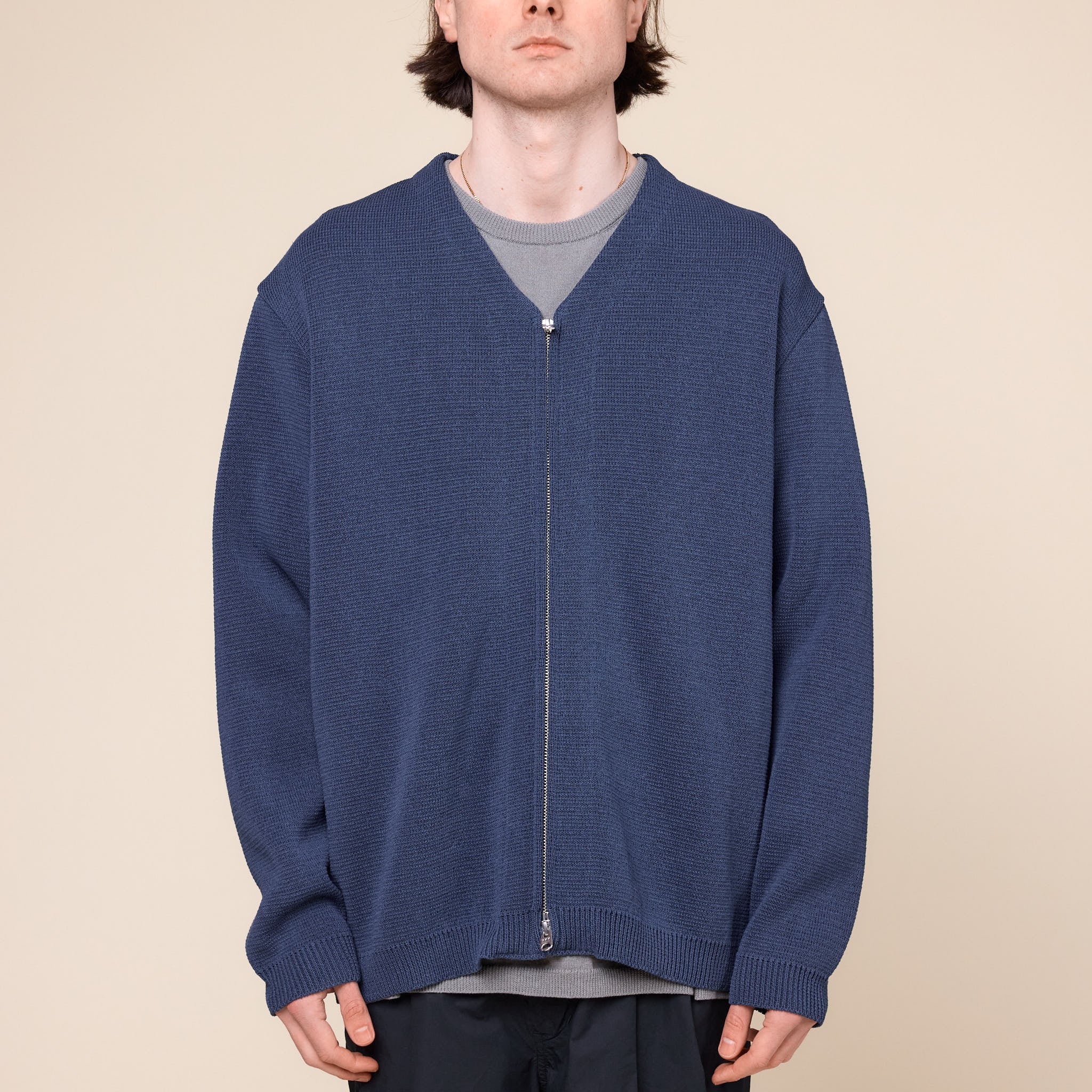 Still by Hand - Paper Mixed Zip Cardigan - Slate Blue
