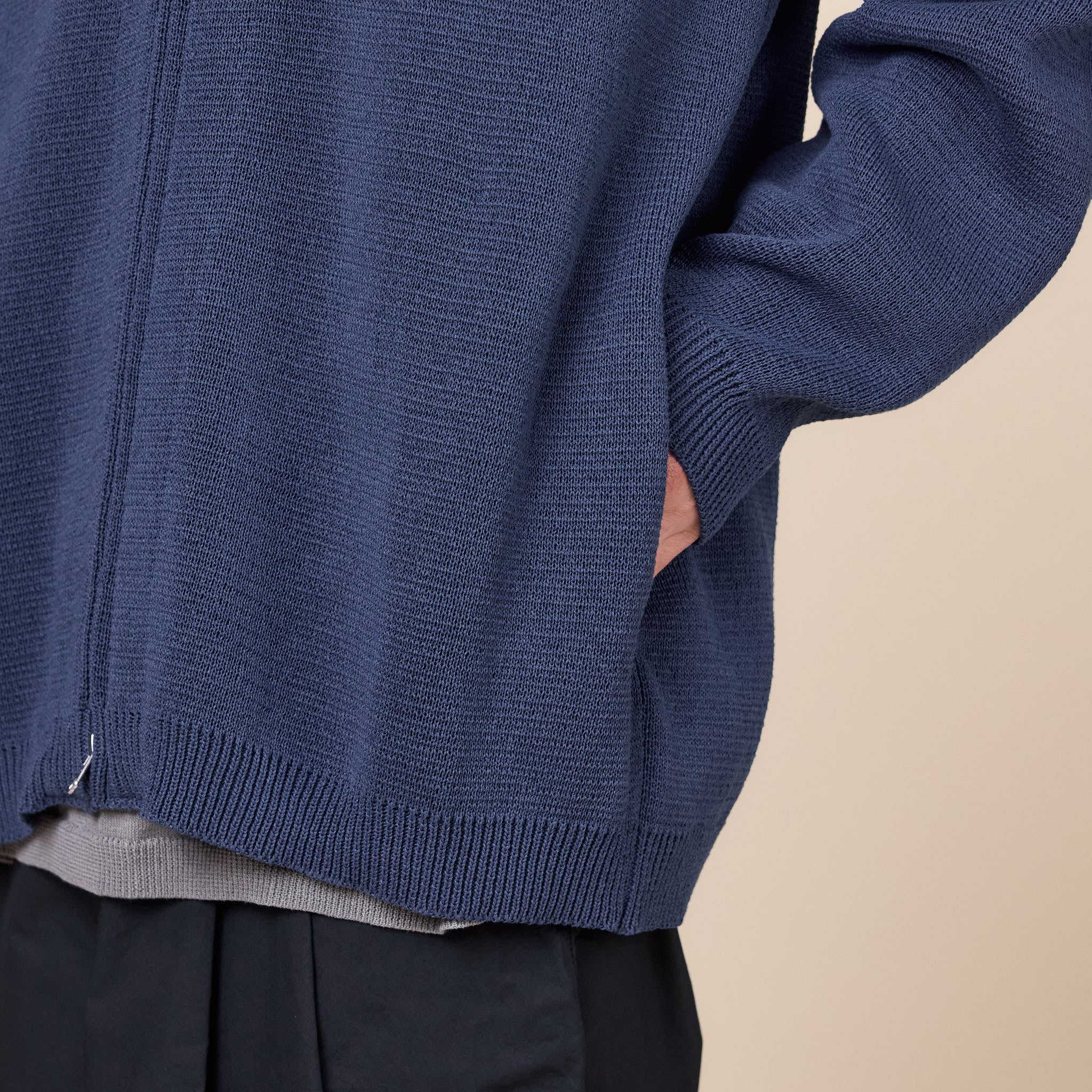 Still by Hand - Paper Mixed Zip Cardigan - Slate Blue