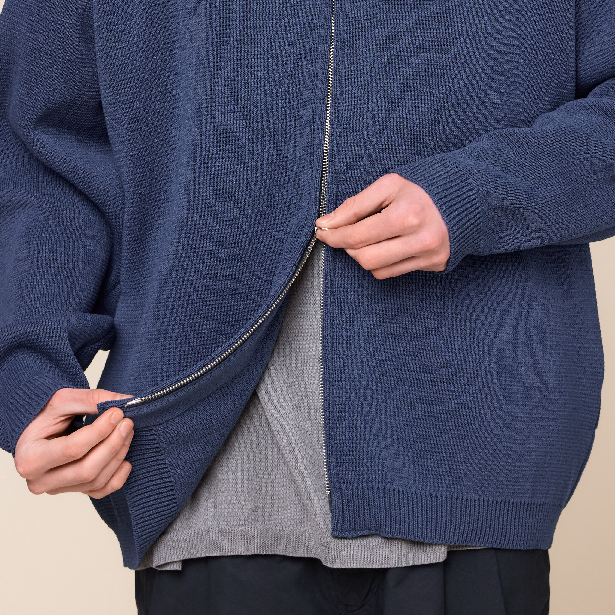 Still by Hand - Paper Mixed Zip Cardigan - Slate Blue